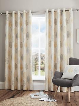 Product photograph of Scandi Leaf Lined Eyelet Curtains from very.co.uk