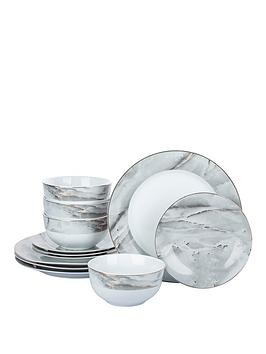 Product photograph of Waterside Marble And Gold 12-piece Dinner Set from very.co.uk