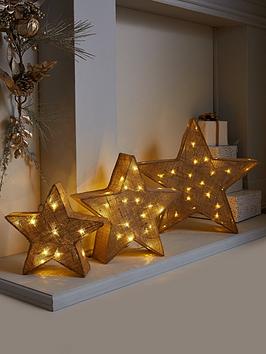 Product photograph of Set Of 3 Pre-lit Hessian-effect Star Lights from very.co.uk