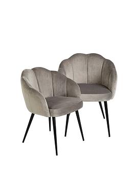 Product photograph of Michelle Keegan Home Pair Of Angel Scallop Dining Chairs - Grey Velvet from very.co.uk