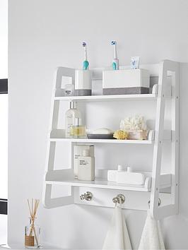 Product photograph of Lloyd Pascal Portland Wall Mounted Shelving With Hooks - White from very.co.uk