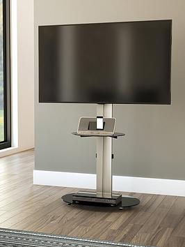 Product photograph of Avf Eno Oval 600 Pedestal Tv Stand - Silver Black - Fits Up To 55 Inch Tv from very.co.uk