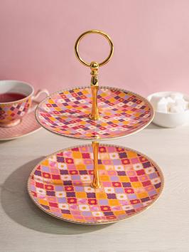 Product photograph of Maxwell Williams Kasbah Porcelain Two-tier Cake Stand In Rose from very.co.uk