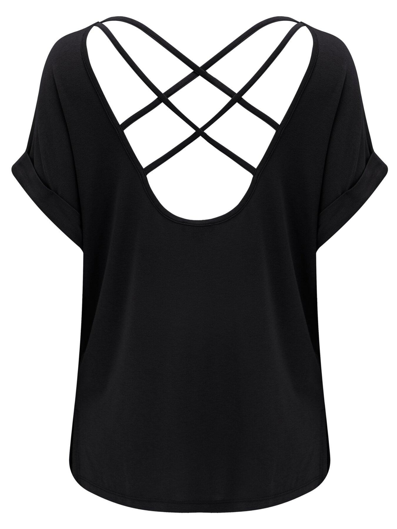 Pour Moi Energy Cross Back Short Sleeve Yoga Top - Black