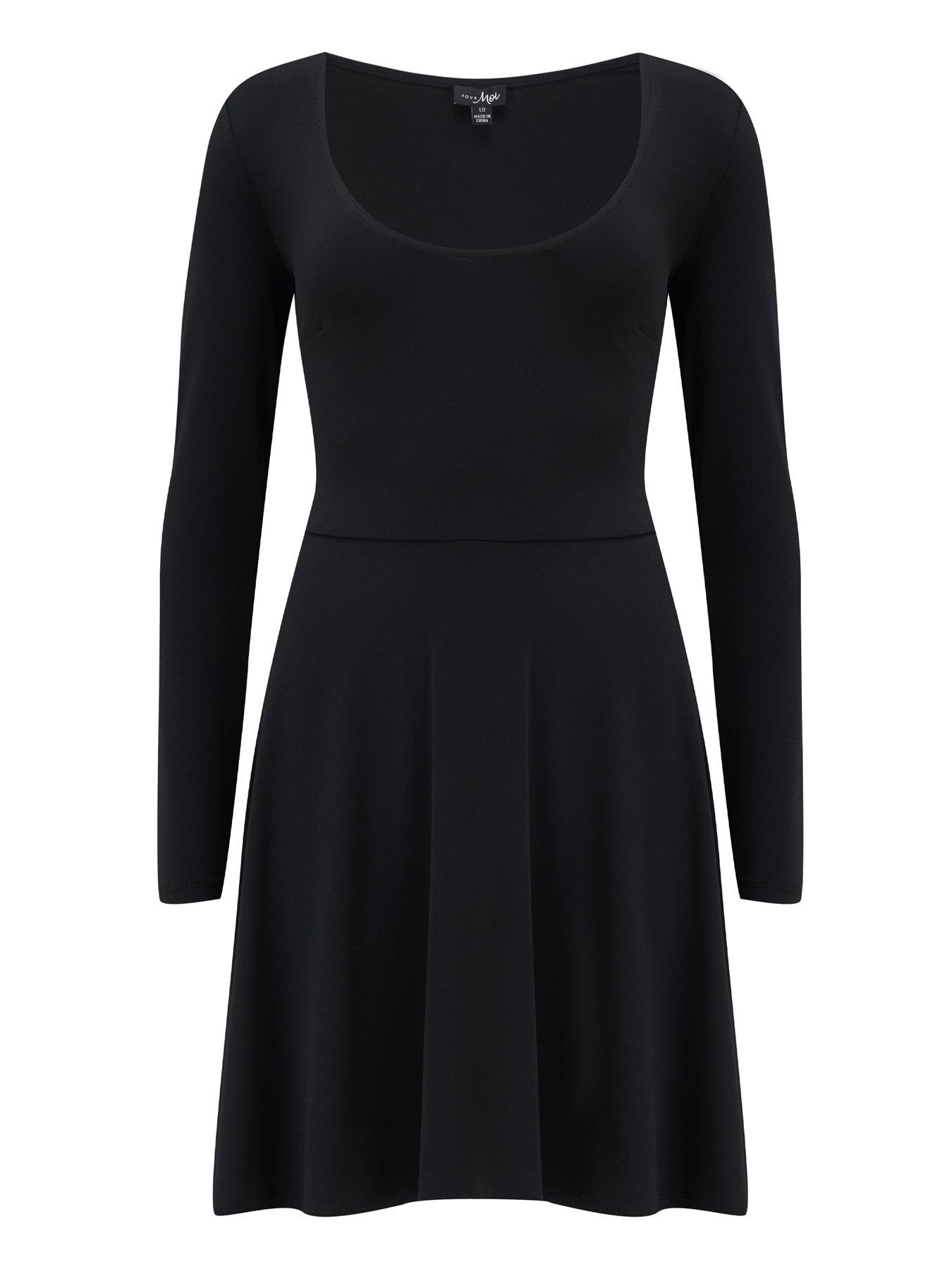black long sleeve skater dress Wilder | Black Embellished Square-Neck Long-Sleeve Skater Mini Dress main image 1