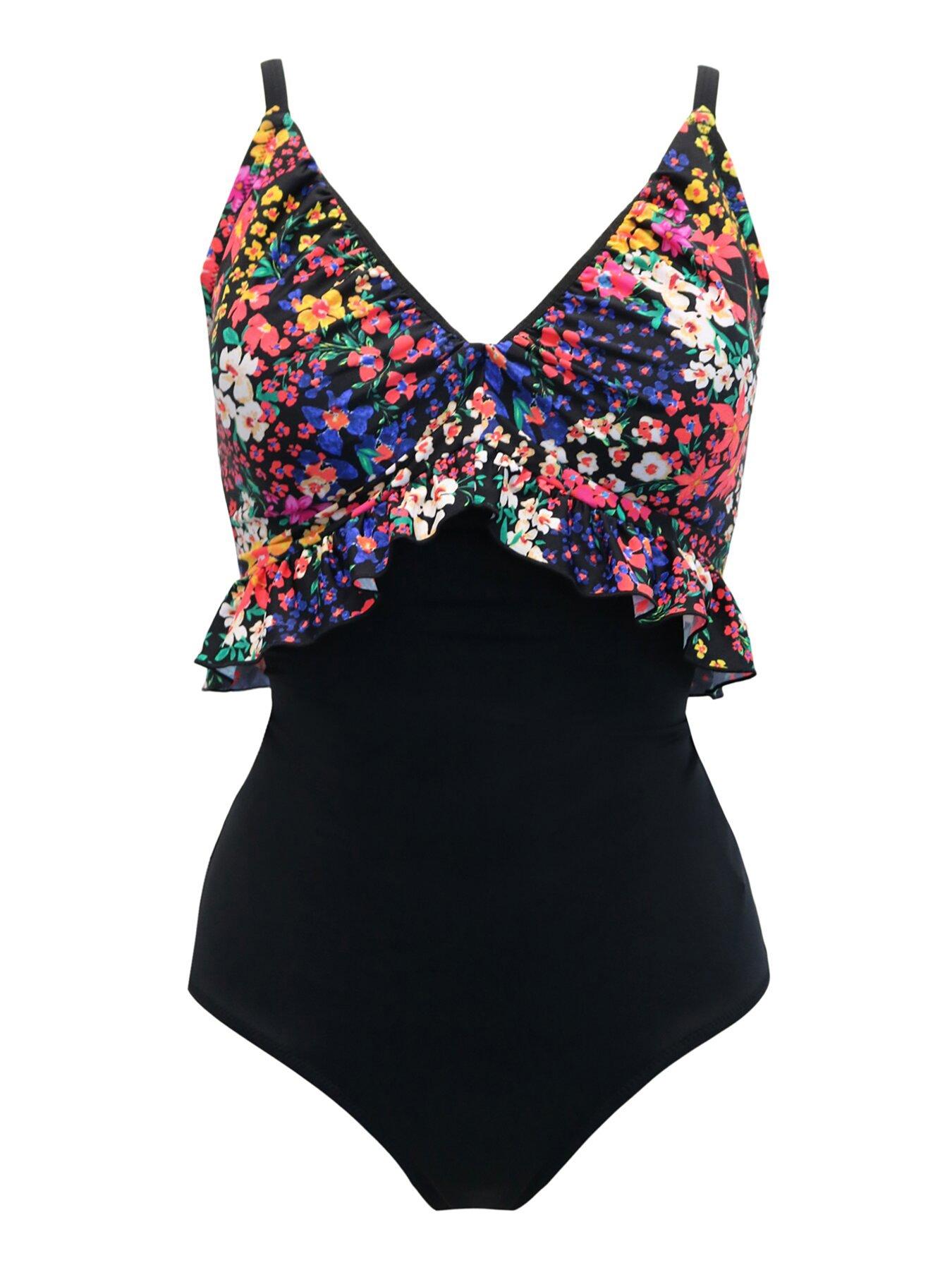 Image 3 of 3 of Pour Moi Frill Ditsy Control Swimsuit