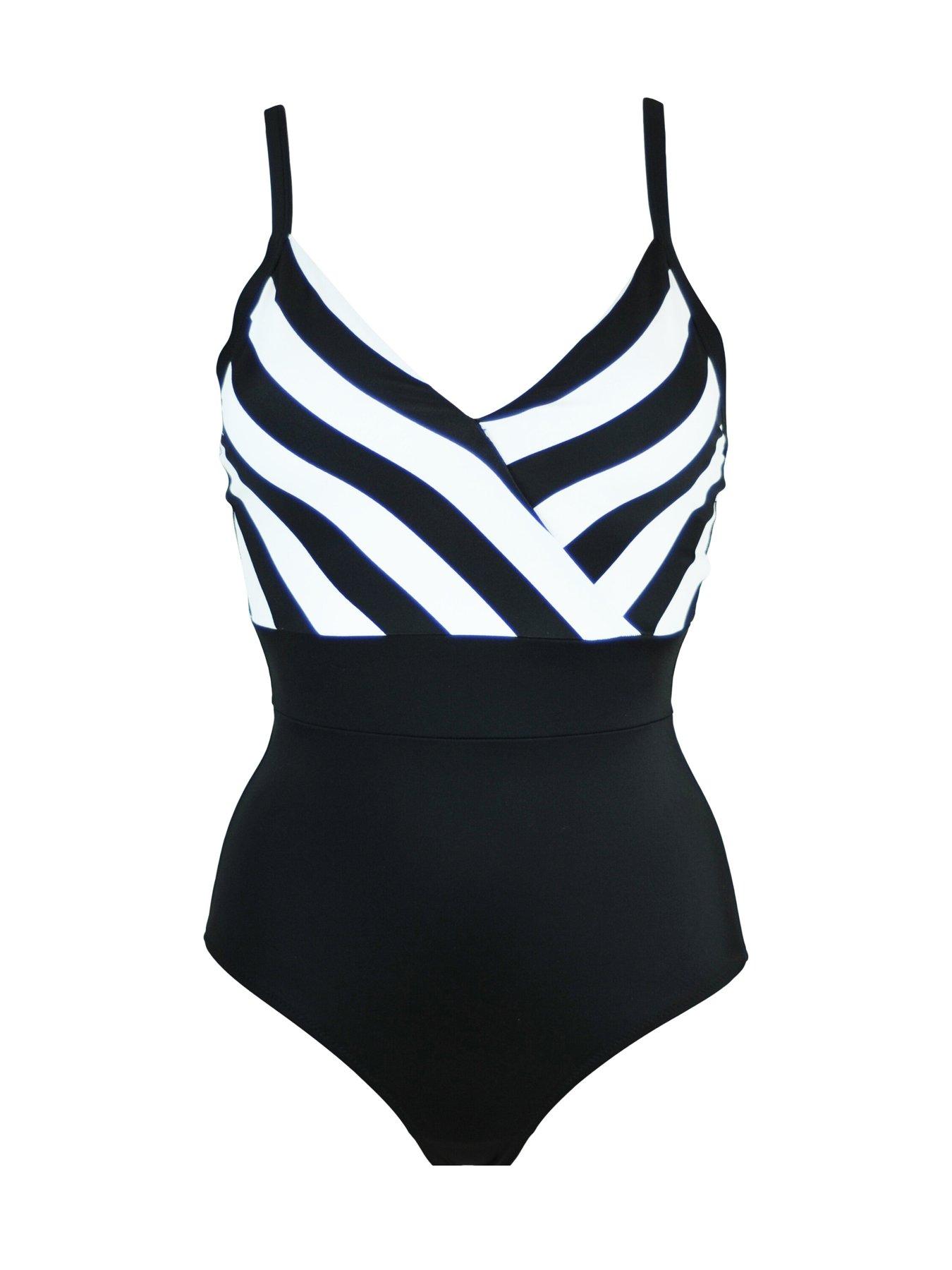 Pour Moi Removable Straps Belted Control Swimsuit - Black/White