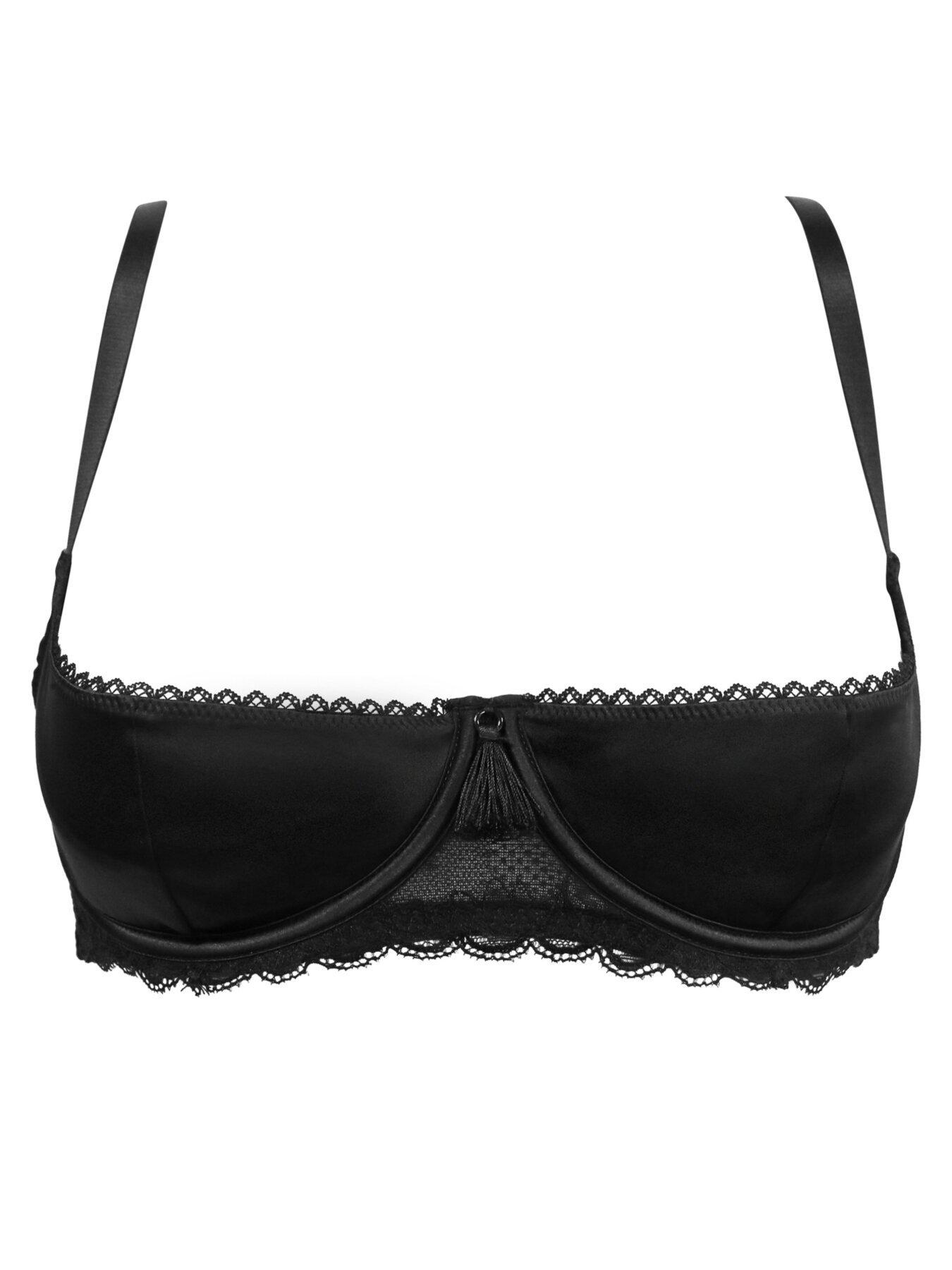 Eyelash Lace Open Front Cupless Quarter Cup Shelf Crotchless Bra
