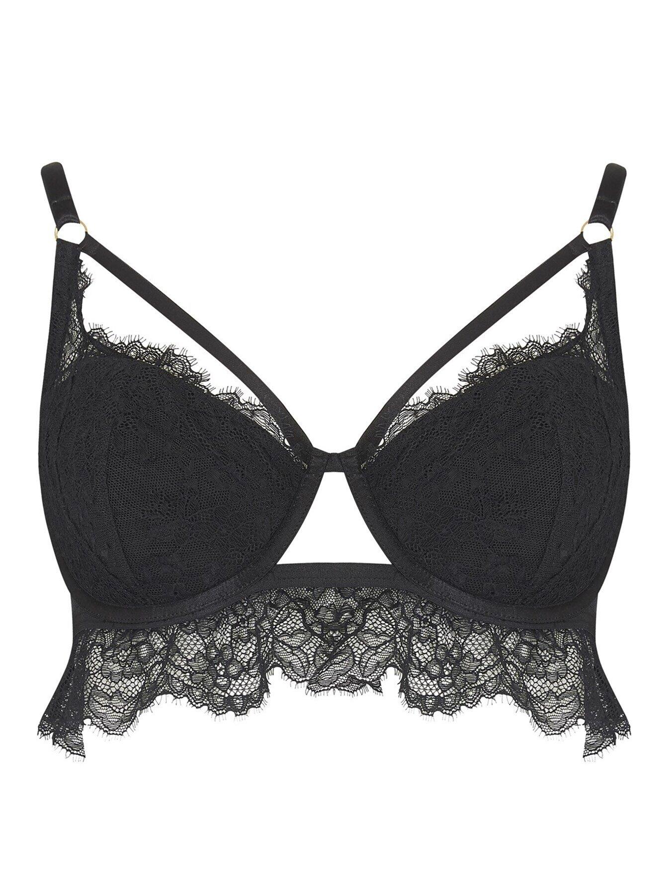 Pour Moi Embroidery Longline Bra 32FF, Black/Cosmetic at  Women's  Clothing store