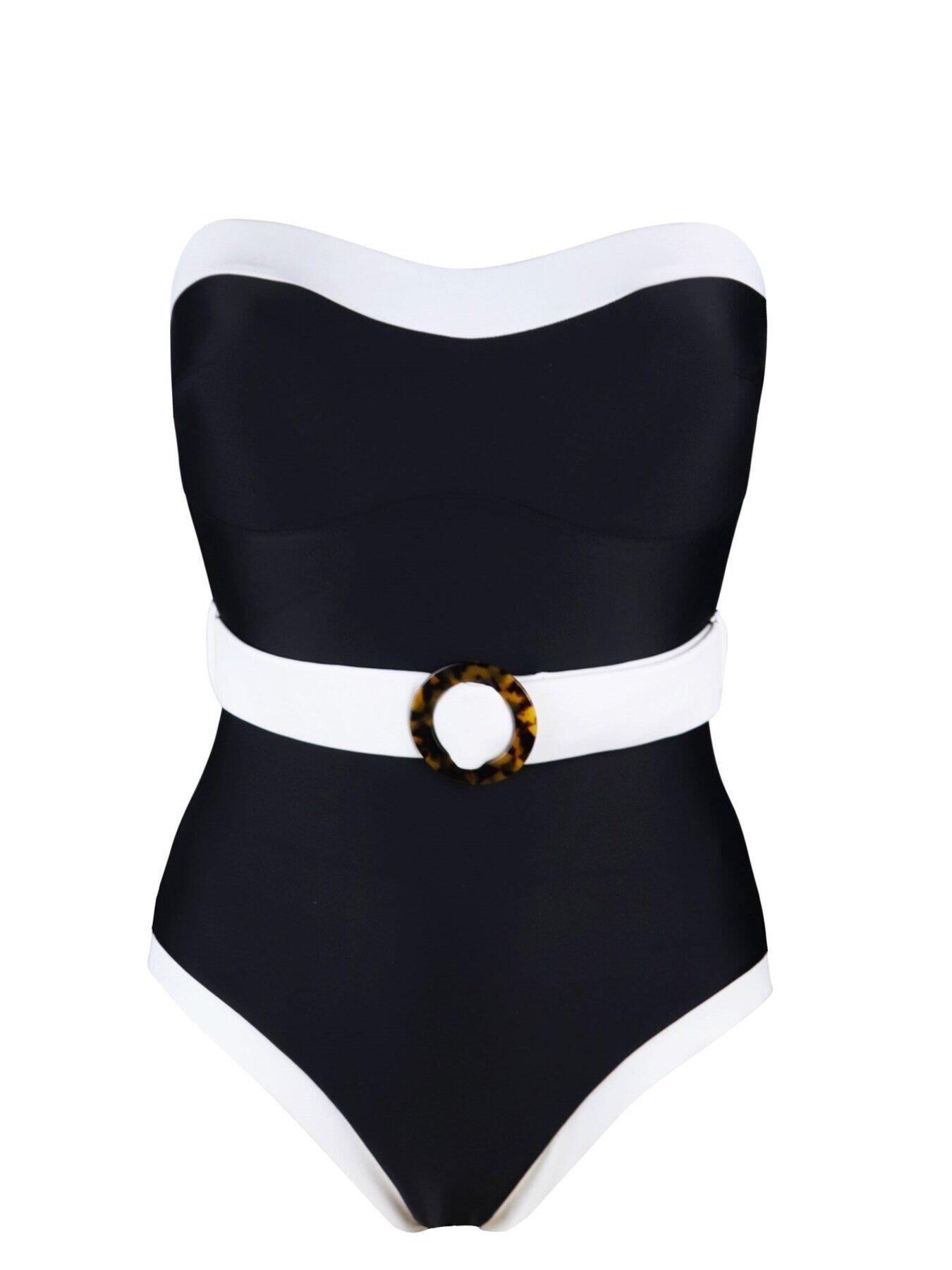 Pour Moi Removable Straps Belted Control Swimsuit - Black/White | Very ...