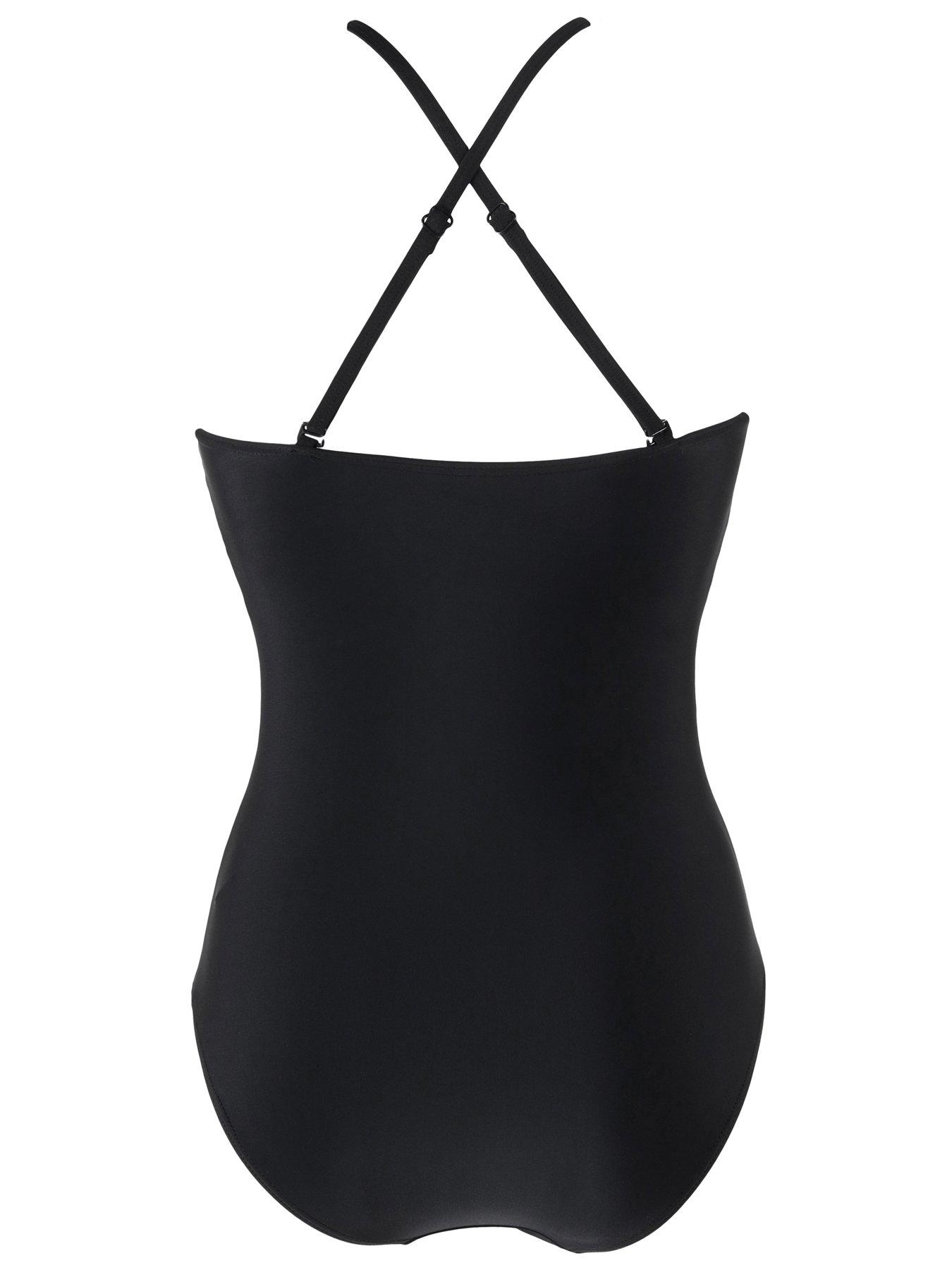 Image 2 of 3 of Pour Moi High Neck Mesh Insert Control Swimsuit - Black