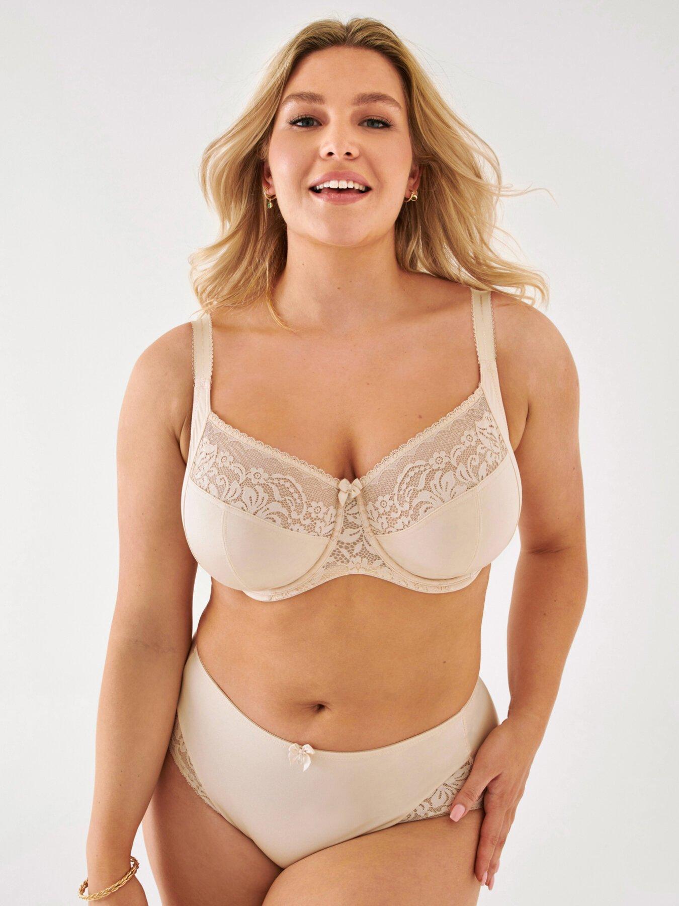 MARKS & SPENCER ‘BOUTIQUE’ WHITE/ORANGE EMB LACE FULL CUP BRA. SIZE 34F