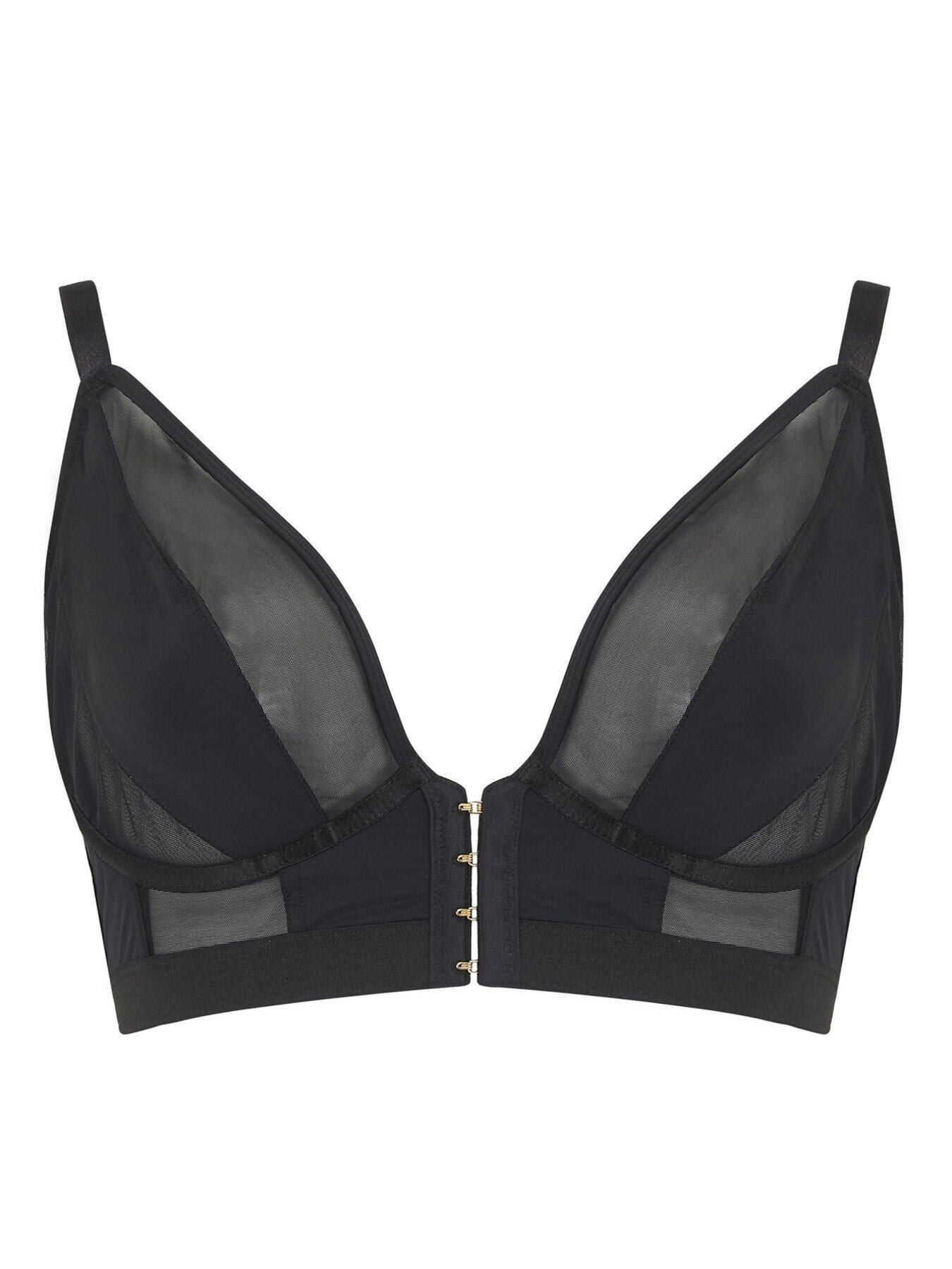 Pour Moi Amour Accent Black Underwired Front Fastening Bralette, Brief or  Thong