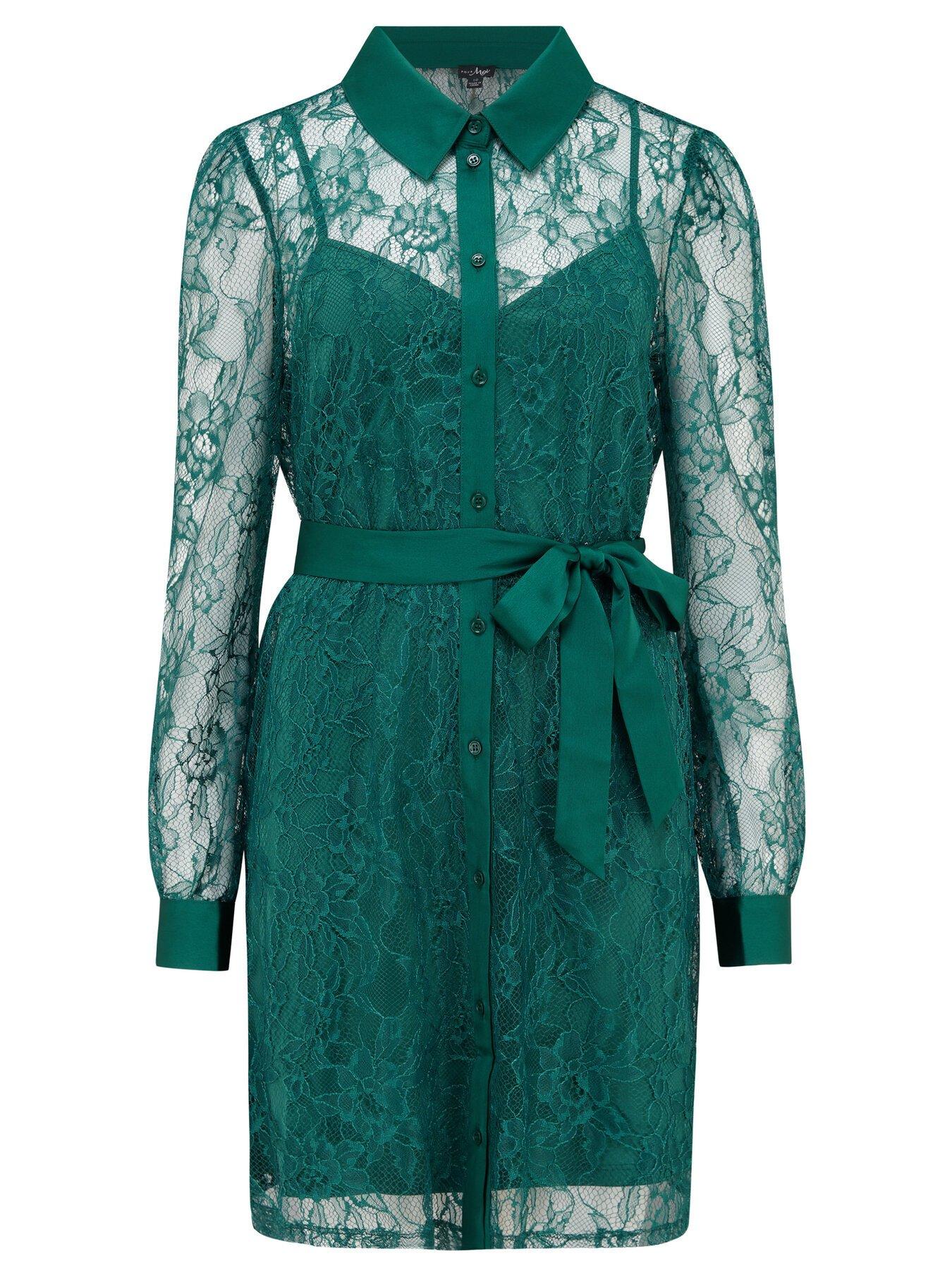 Pour Moi Clara Long Sleeve Lace Shirt Dress | very.co.uk