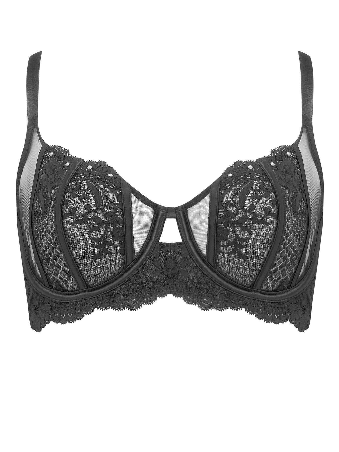 Black Satin Underwired Panelled Bra