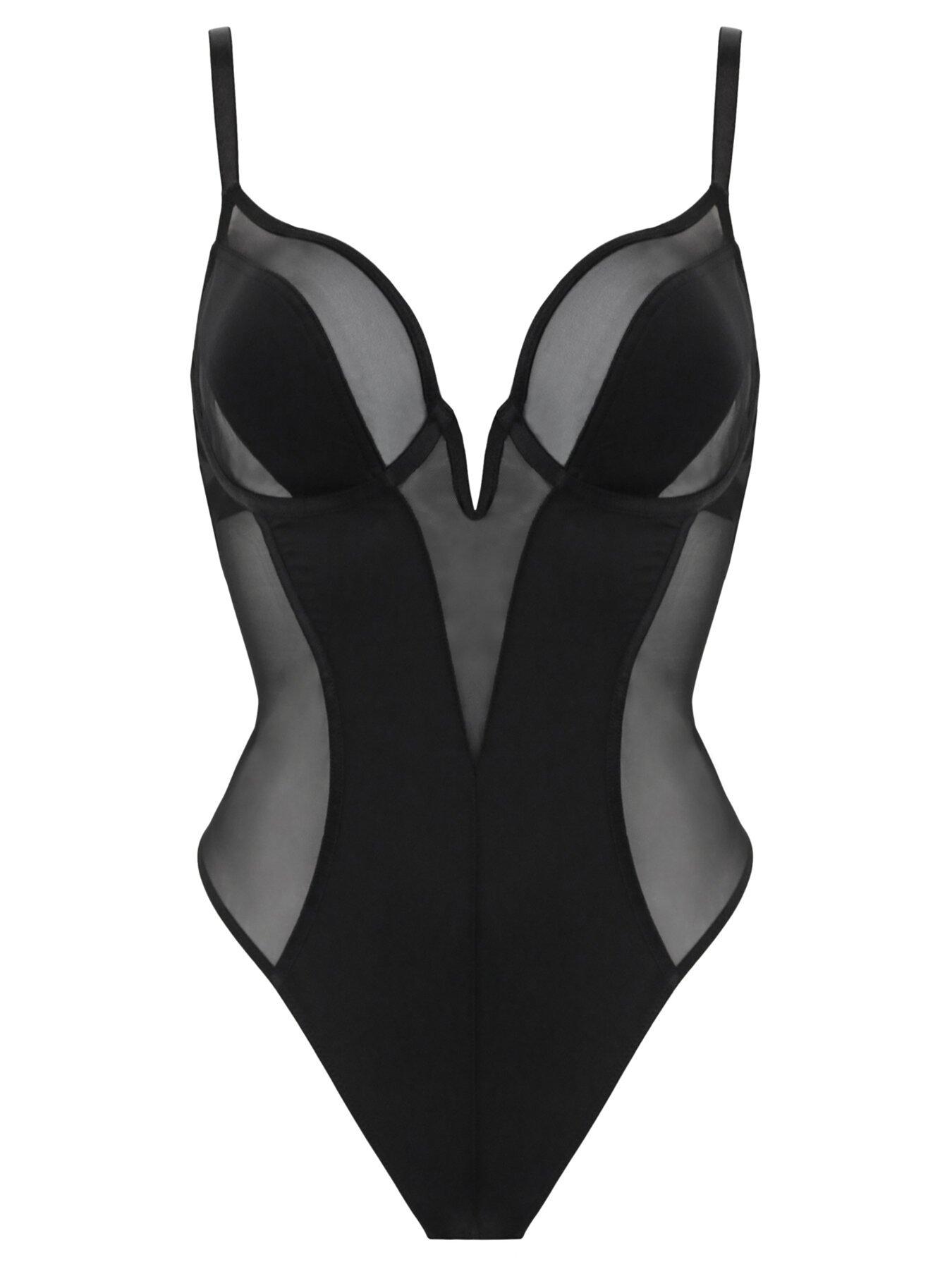 India Sheer and Opaque Underwired Plunge Body - Black