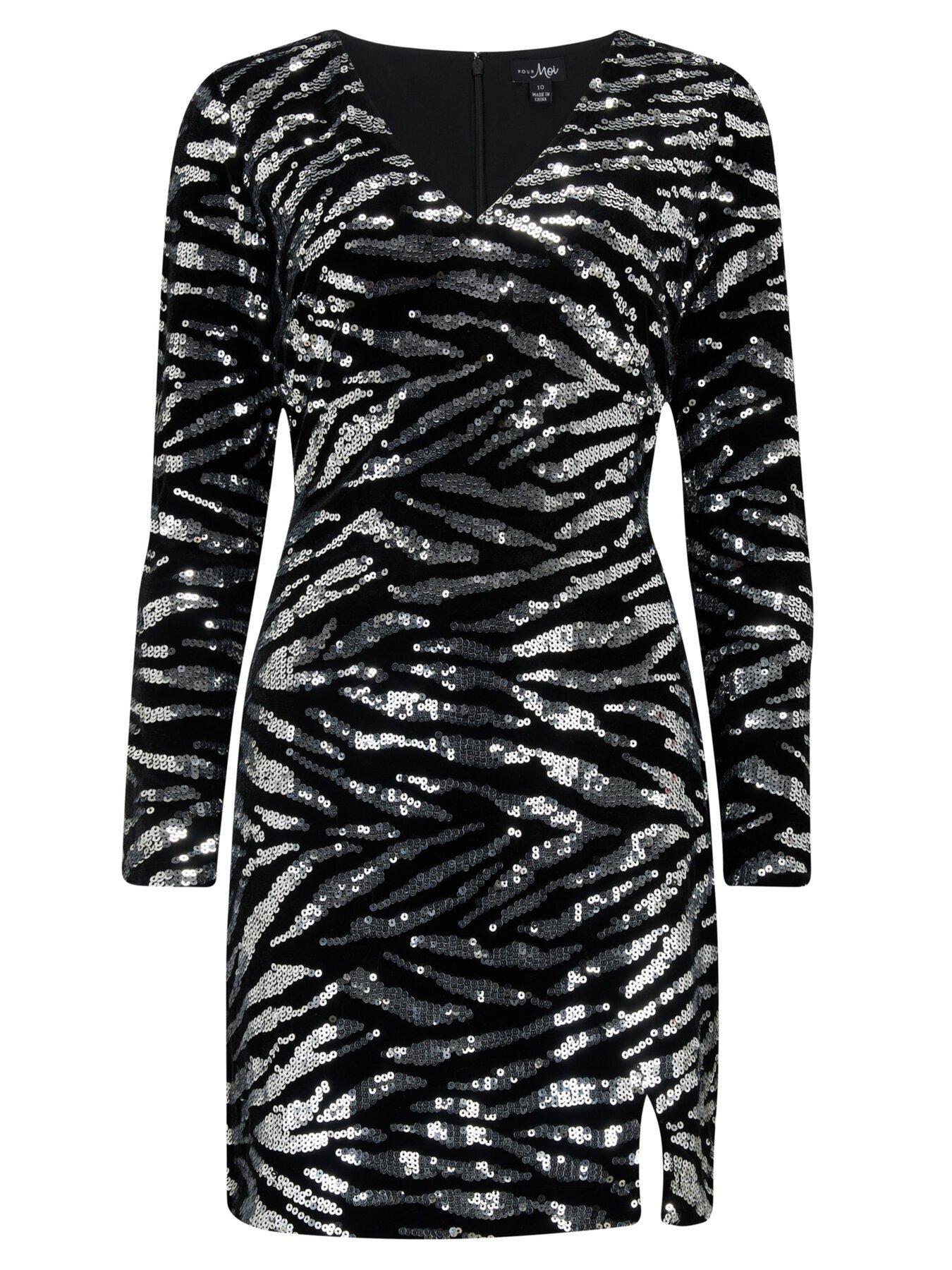 Image 3 of 4 of Pour Moi Selena Velvet Sequin Mini Dress - Multi