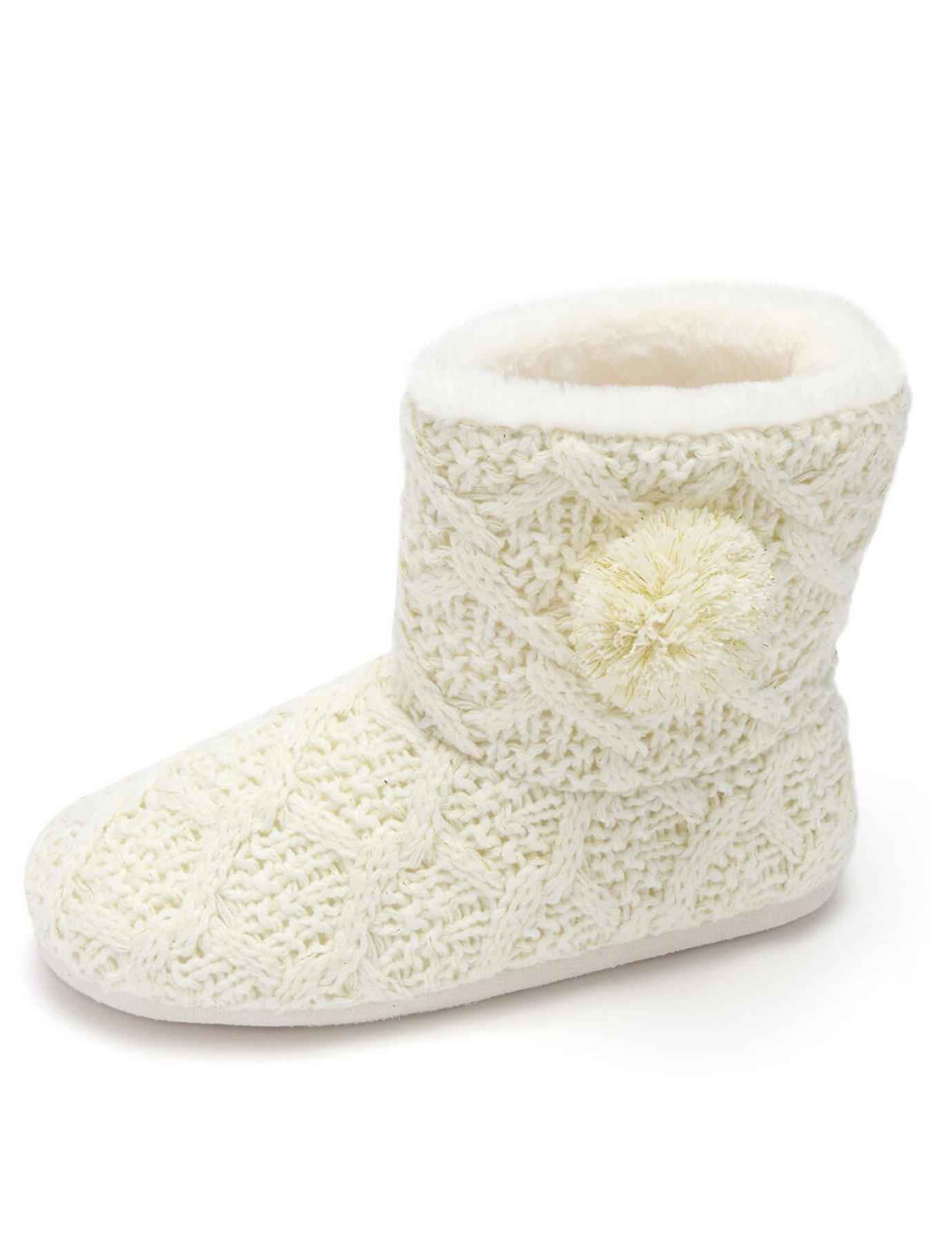 undefined Cable Knit Bootie Slipper - Cream