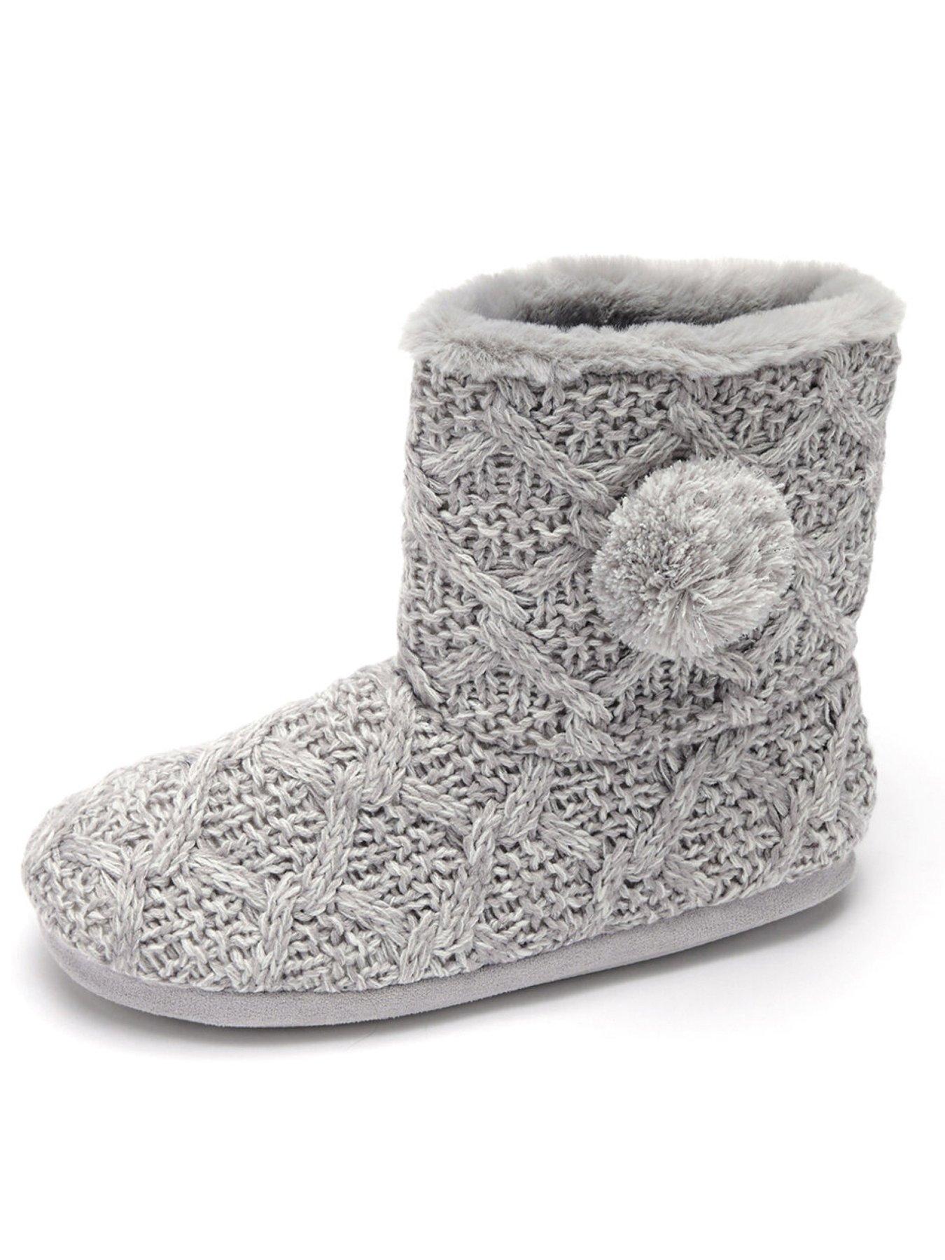 Pour Moi Cable Knit Bootie Slipper - Grey