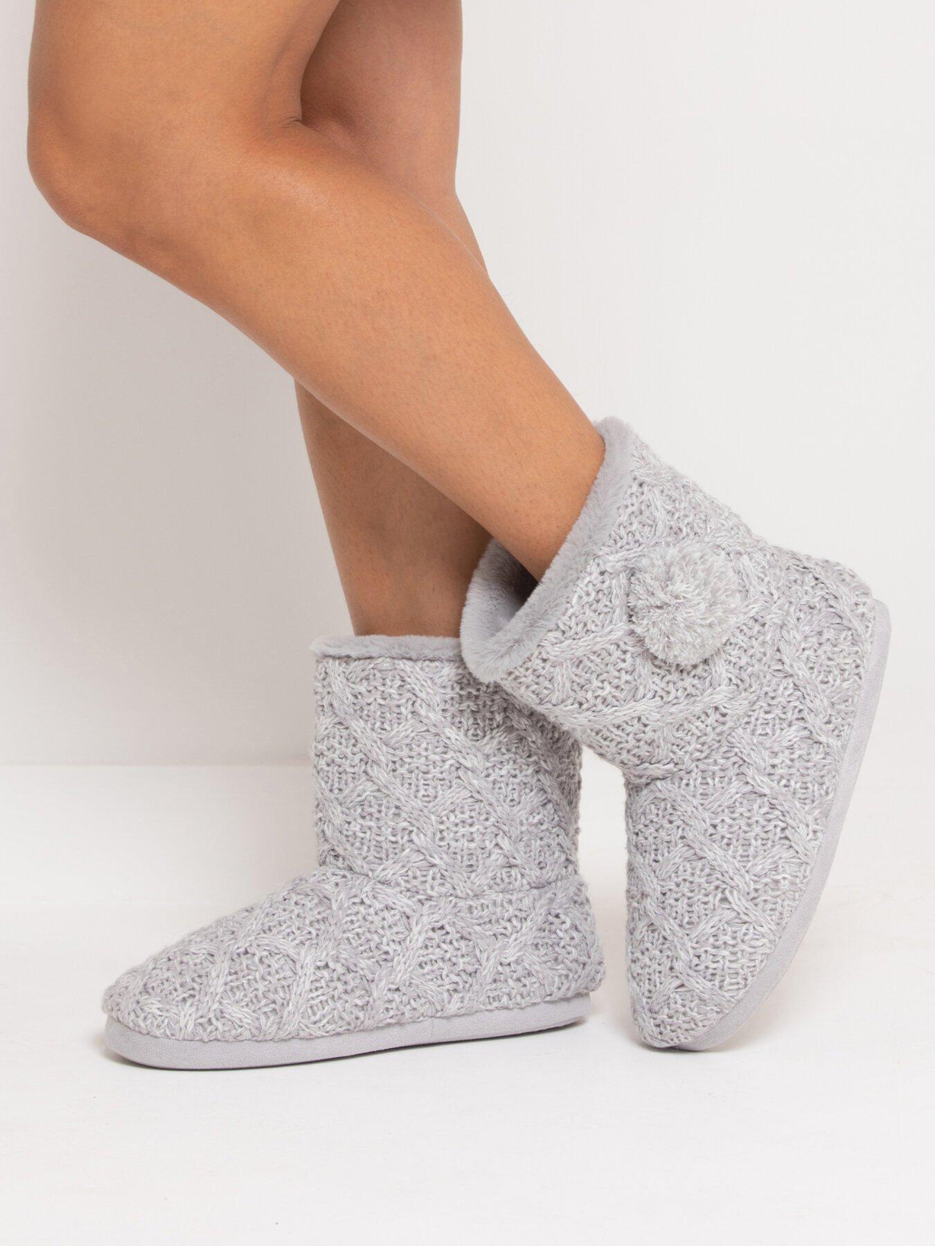 Pour Moi Cable Knit Bootie Slipper Grey very