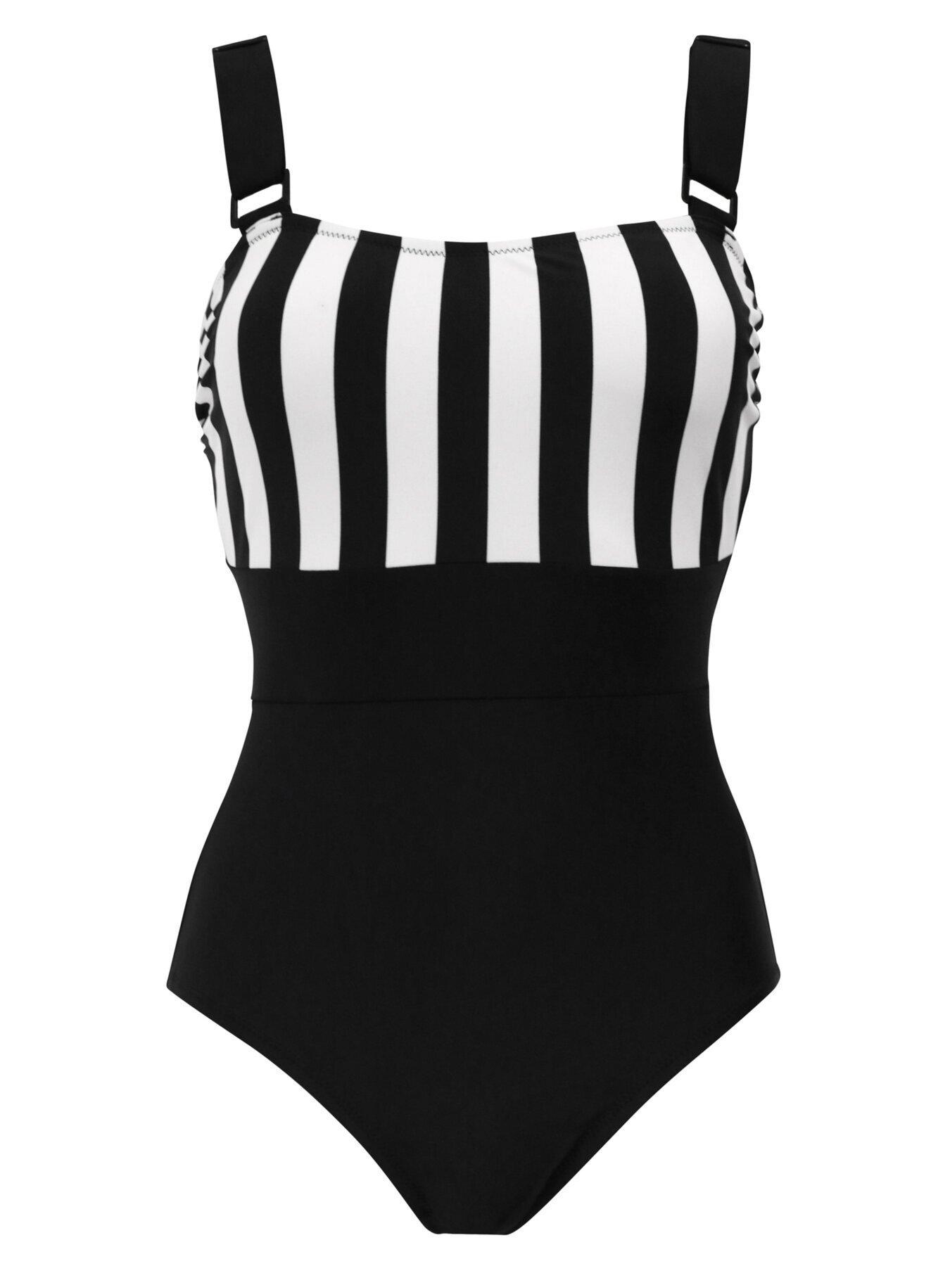 Image 4 of 5 of Pour Moi Colour Block Tummy Control Swimsuit - Black/White