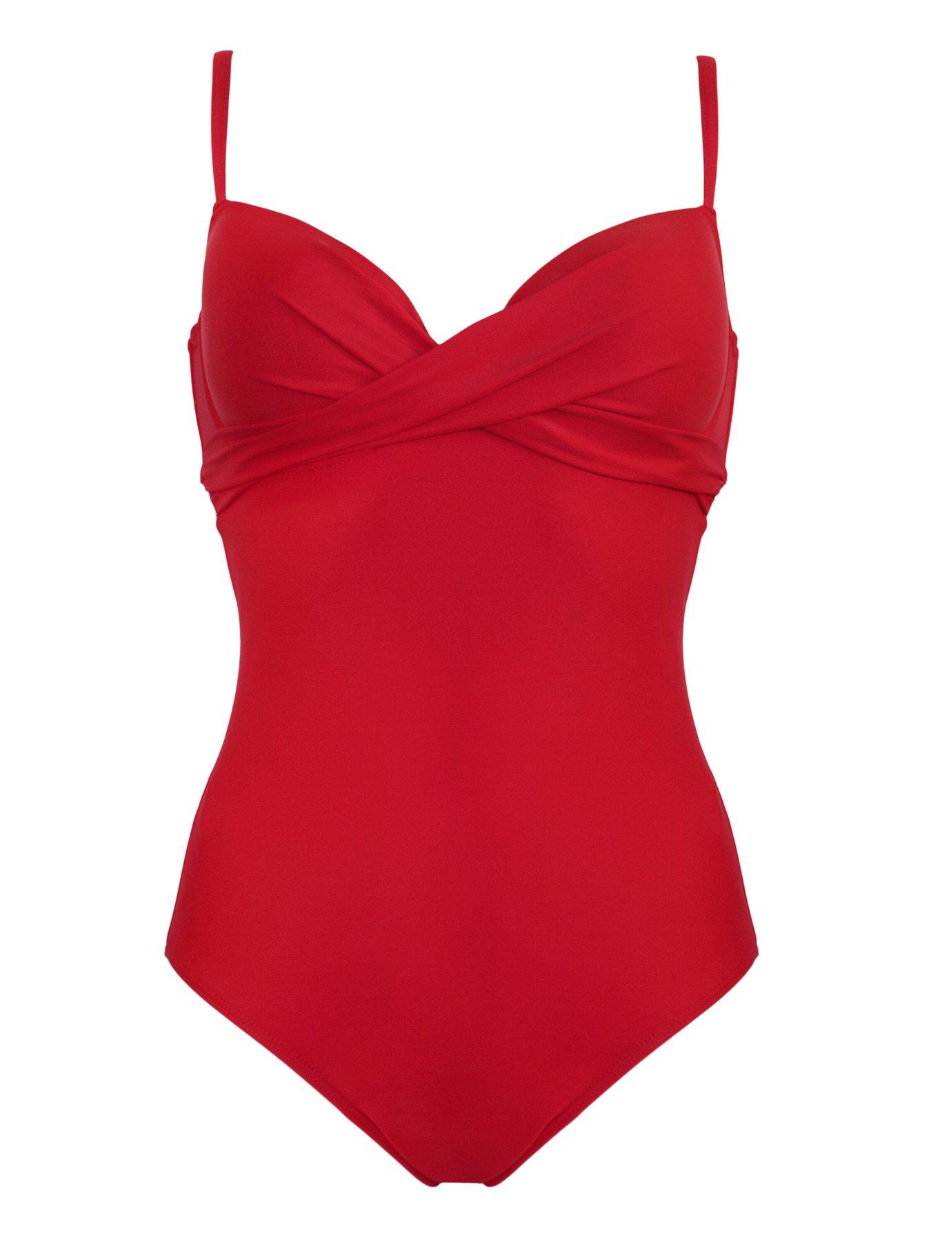 Image 3 of 4 of Pour Moi Lightly Padded Underwired Twist Front Tummy Control Swimsuit - Red