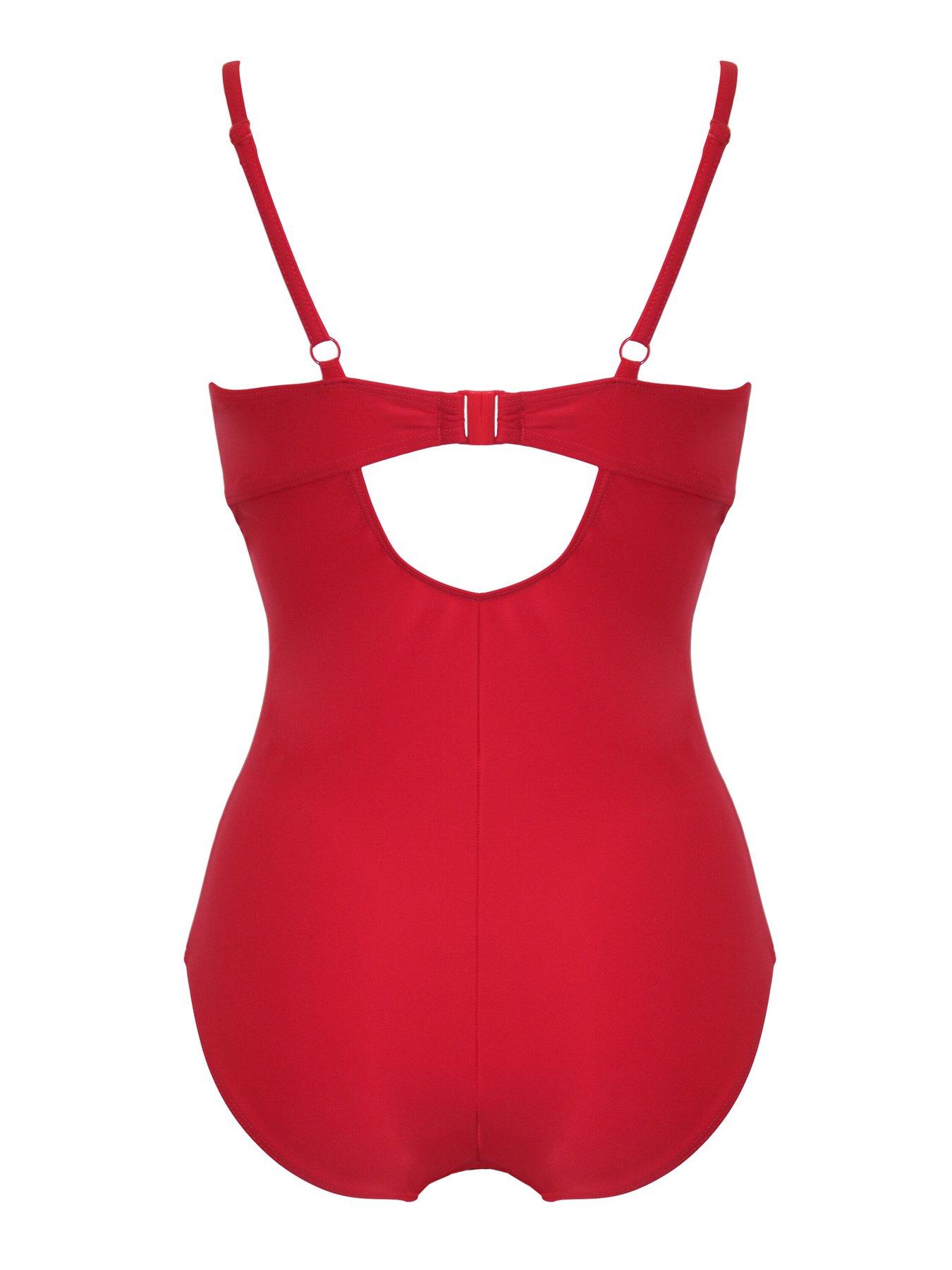 Image 4 of 4 of Pour Moi Lightly Padded Underwired Twist Front Tummy Control Swimsuit - Red
