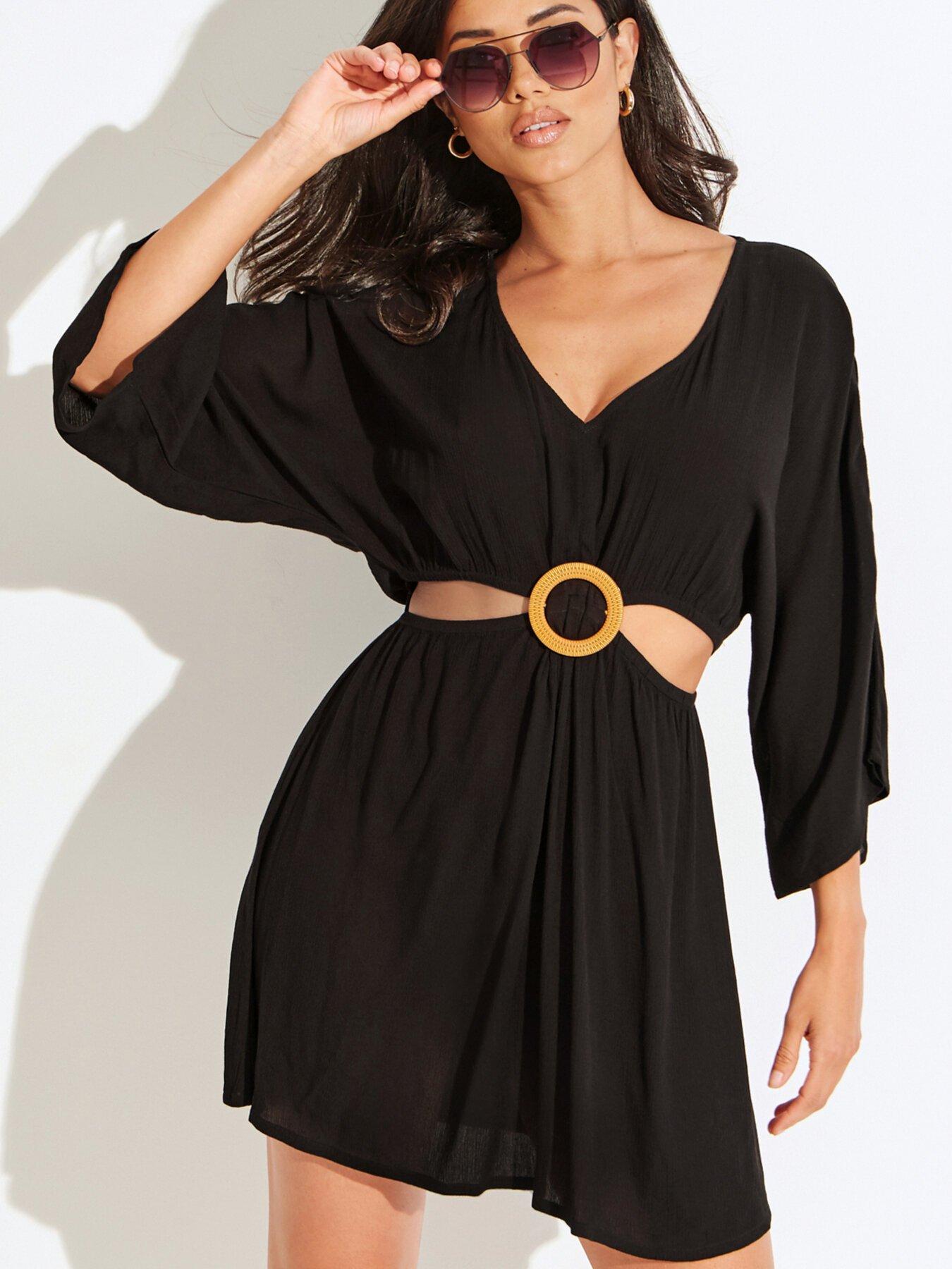 Pour Moi Cut Out Crinkle O Ring Cover Up - Black | Very