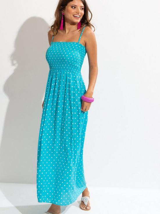 front image of pour-moi-removable-straps-shirred-bodice-maxi-dress-print-multi