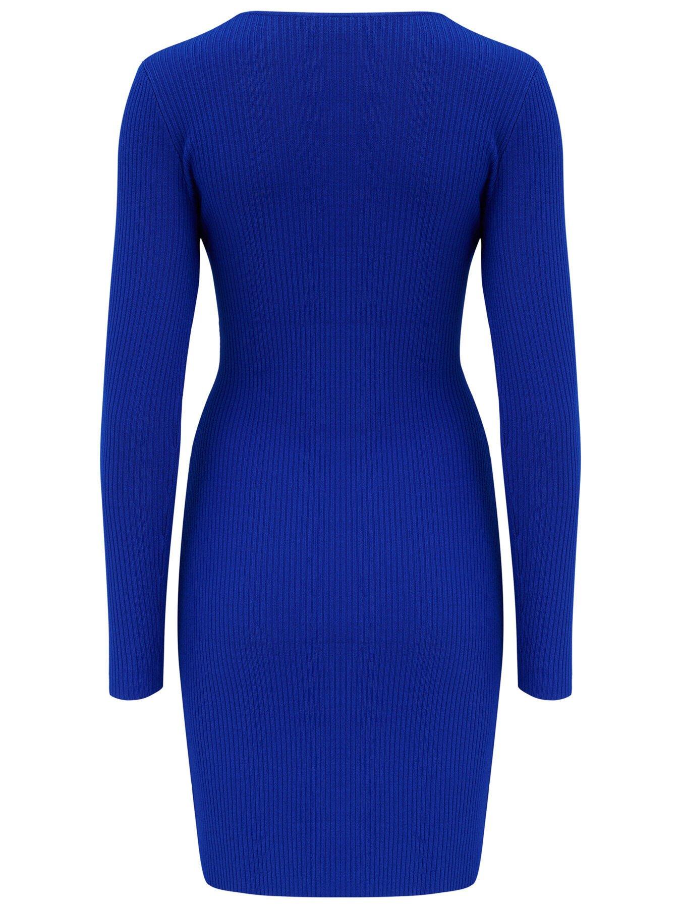Pour Moi Layla Rib Knit V-Neck Bodycon Mini Dress Bright Blue Very
