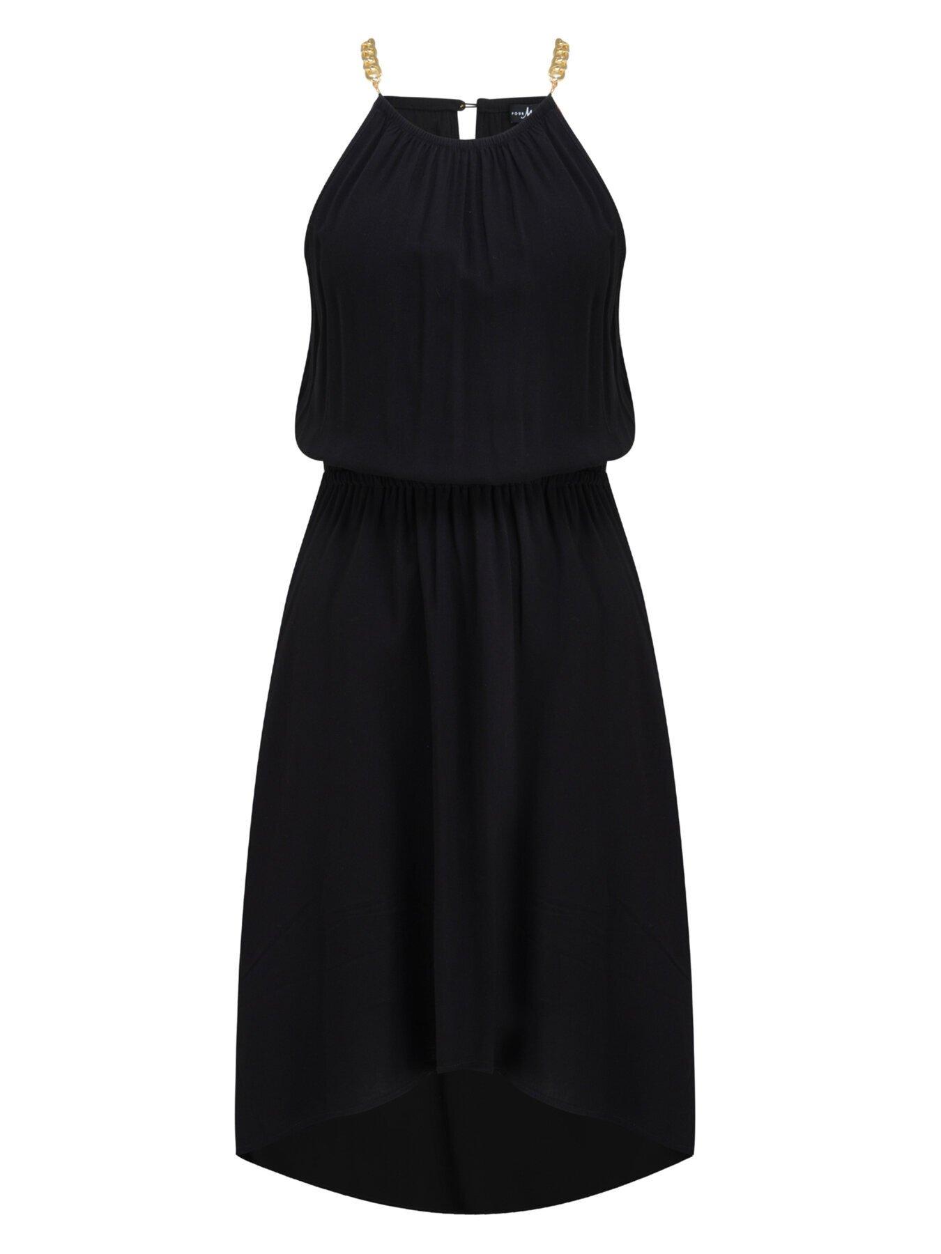 Image 4 of 5 of Pour Moi Gold Chain High Neck Beach Dress - Black