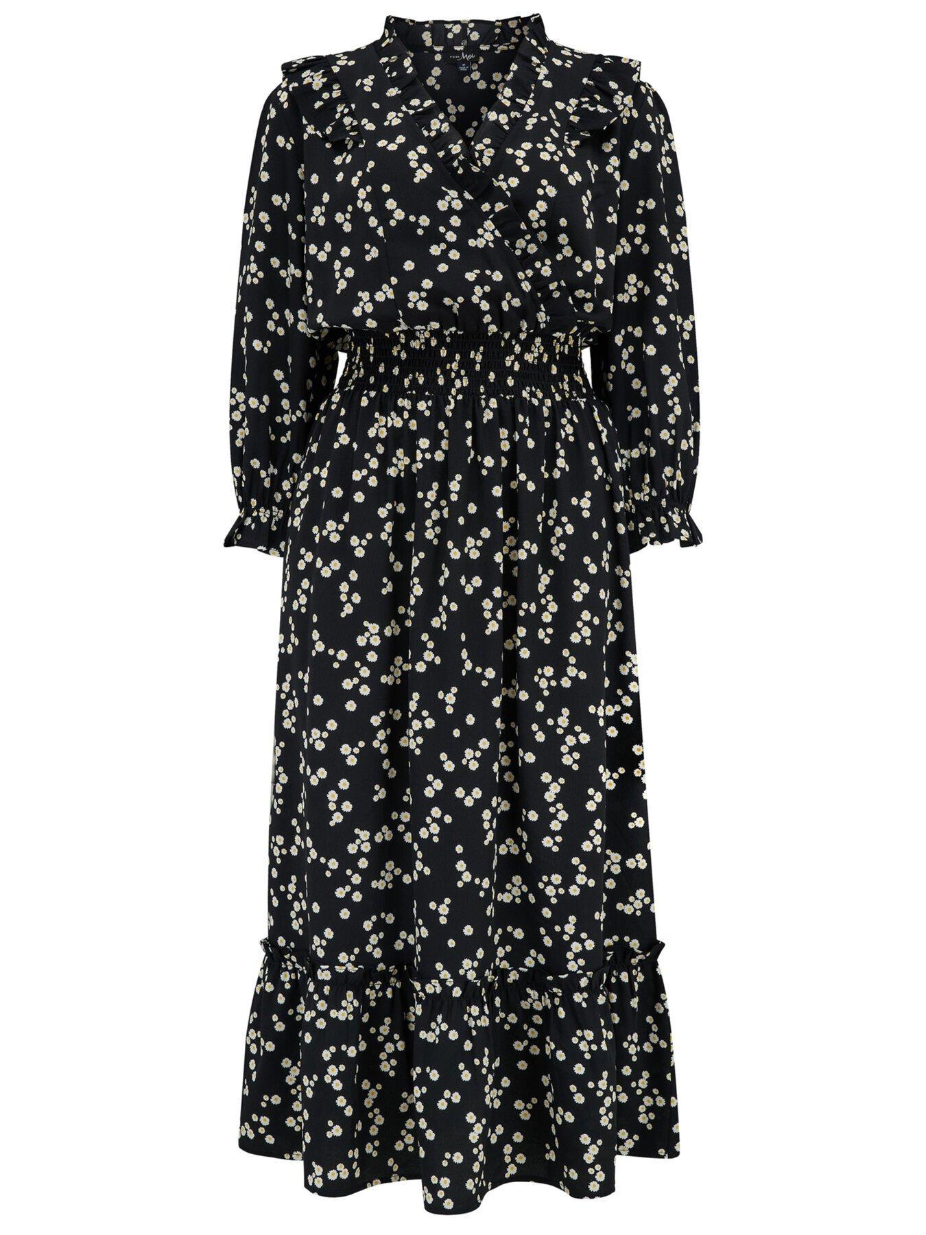 Image 3 of 4 of Pour Moi Maggie Woven Frill Midi Dress - Black/Multi