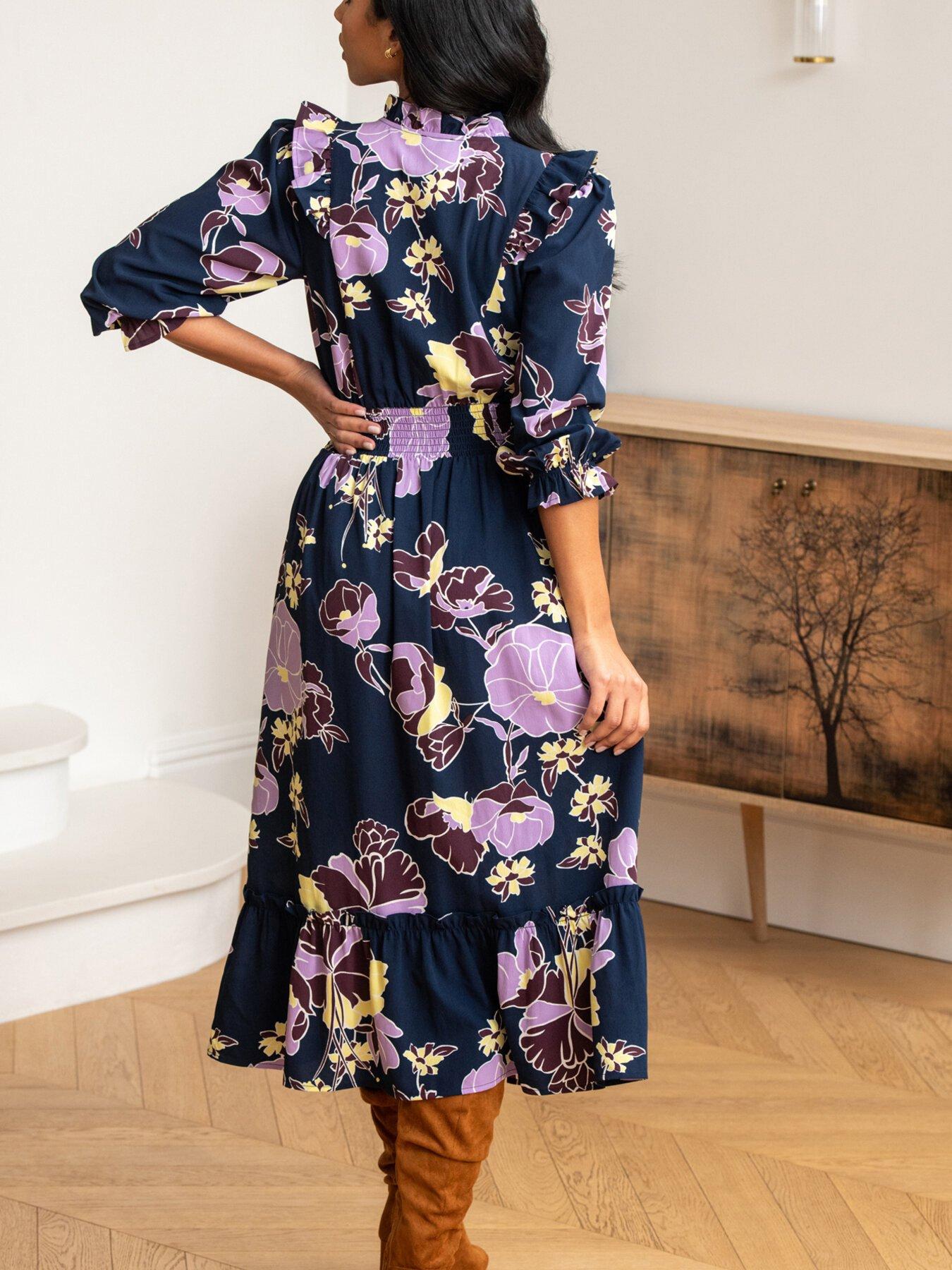 Dark floral woven shop maxi shirt dress