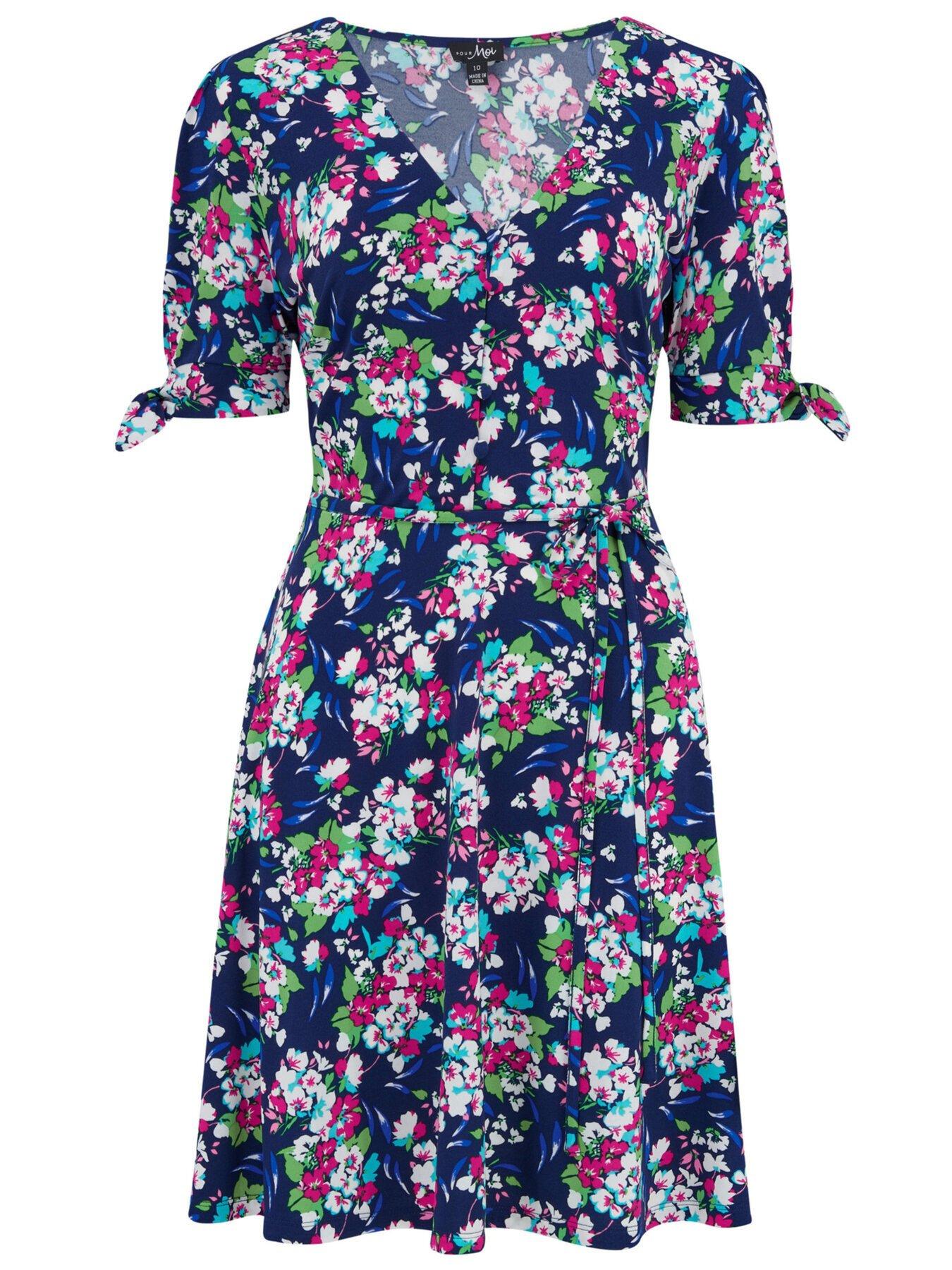 Navy and pink outlet floral tea dress