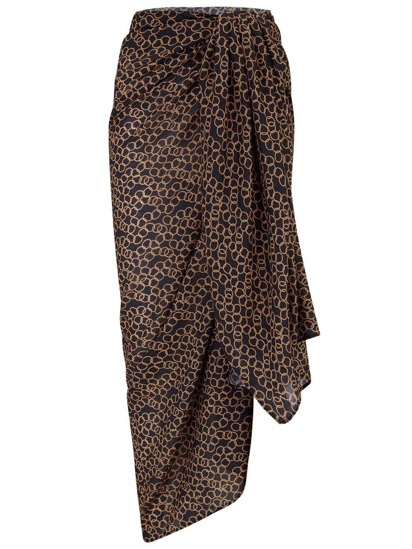 Recycled Luxe Chiffon Sarong Skirt, Black/Gold