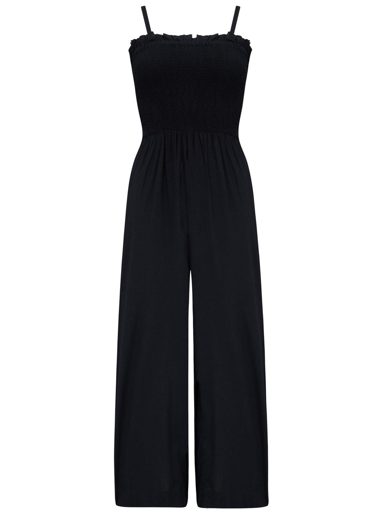 Pour Moi Tie Strap Shirred Bodice Jumpsuit - Black | Very.co.uk