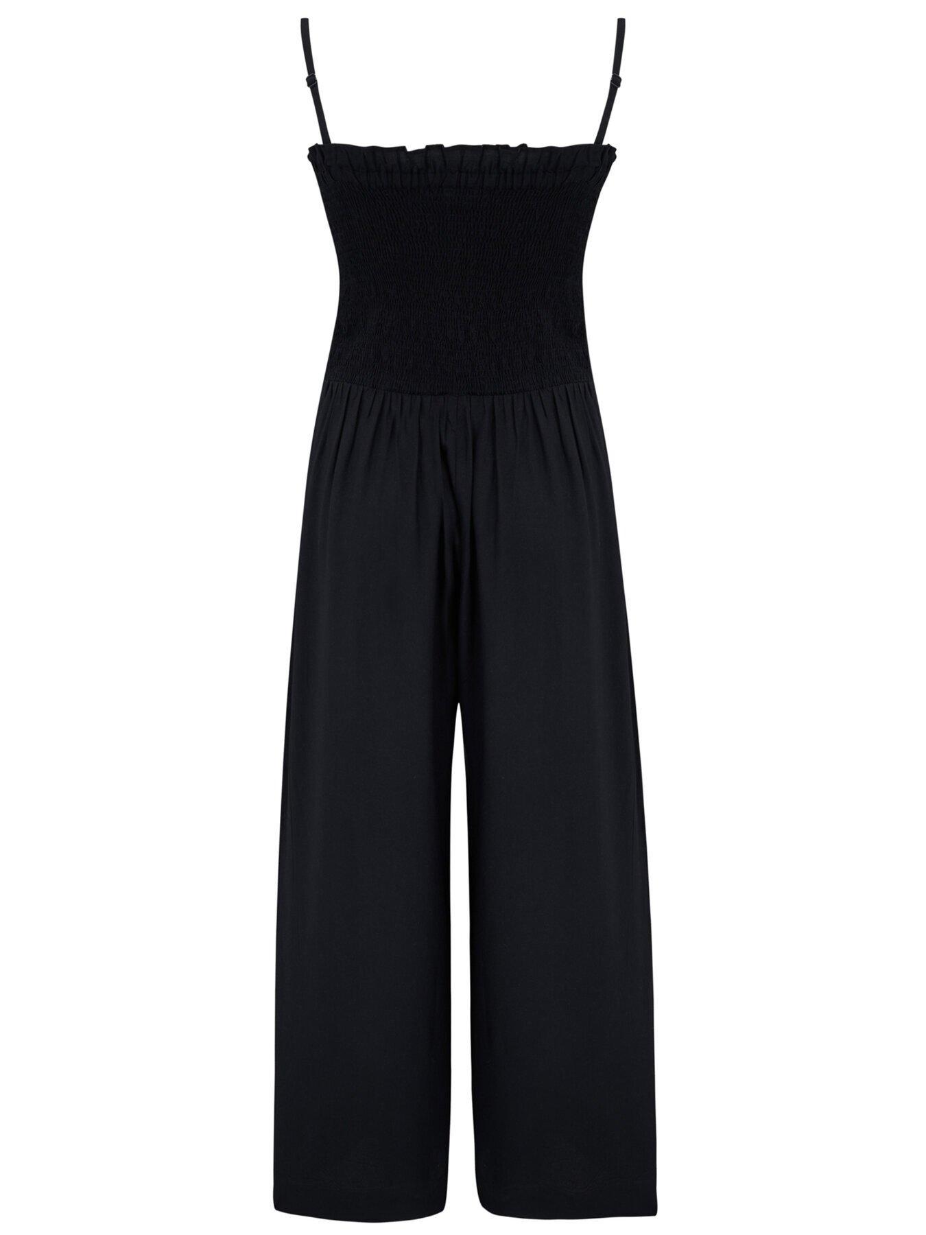 Pour Moi Tie Strap Shirred Bodice Jumpsuit - Black | Very.co.uk