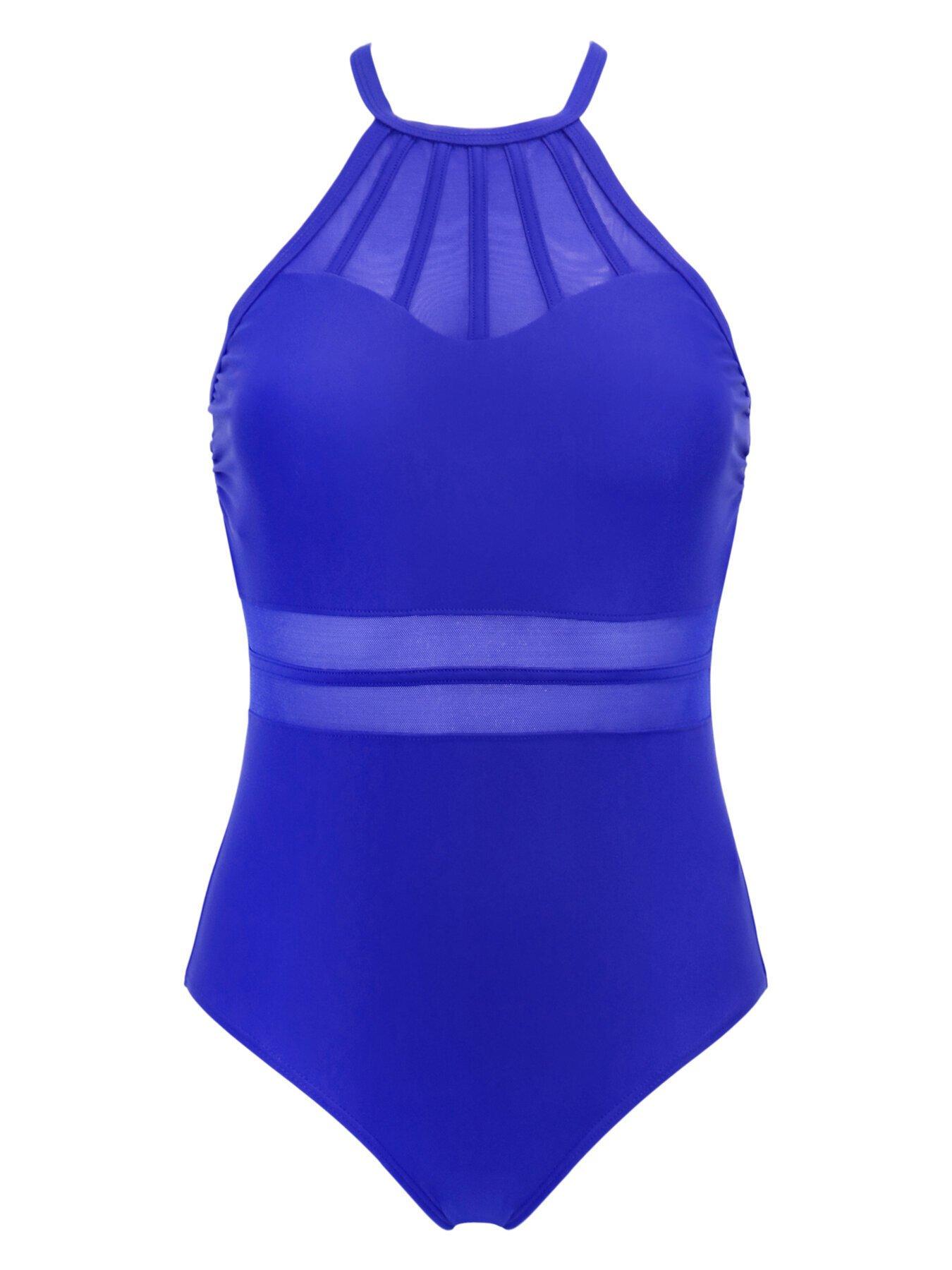 Image 3 of 4 of Pour Moi Beach Bound High Neck Swimsuit - Blue