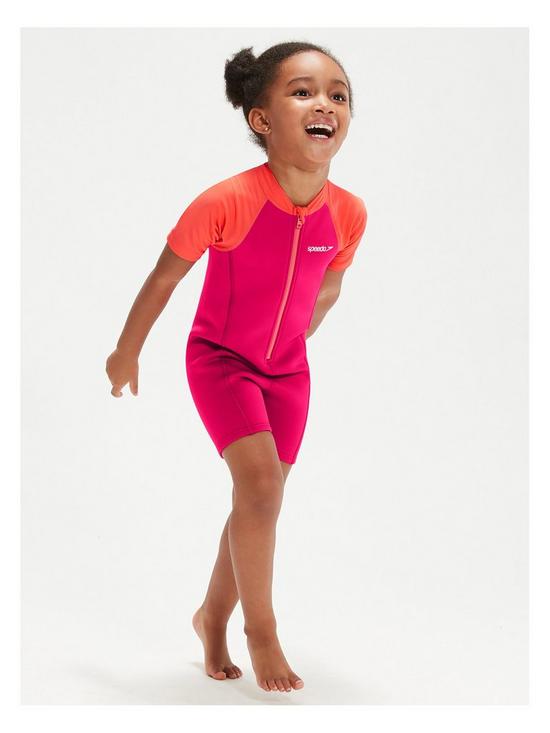 front image of speedo-girls-learn-to-swim-wetsuit-pink