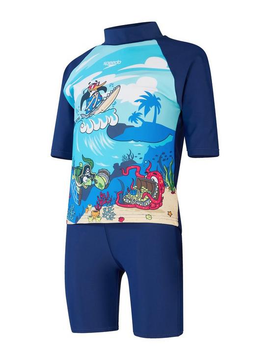 stillFront image of speedo-boys-learn-to-swim-sun-protection-top-and-shorts-blue