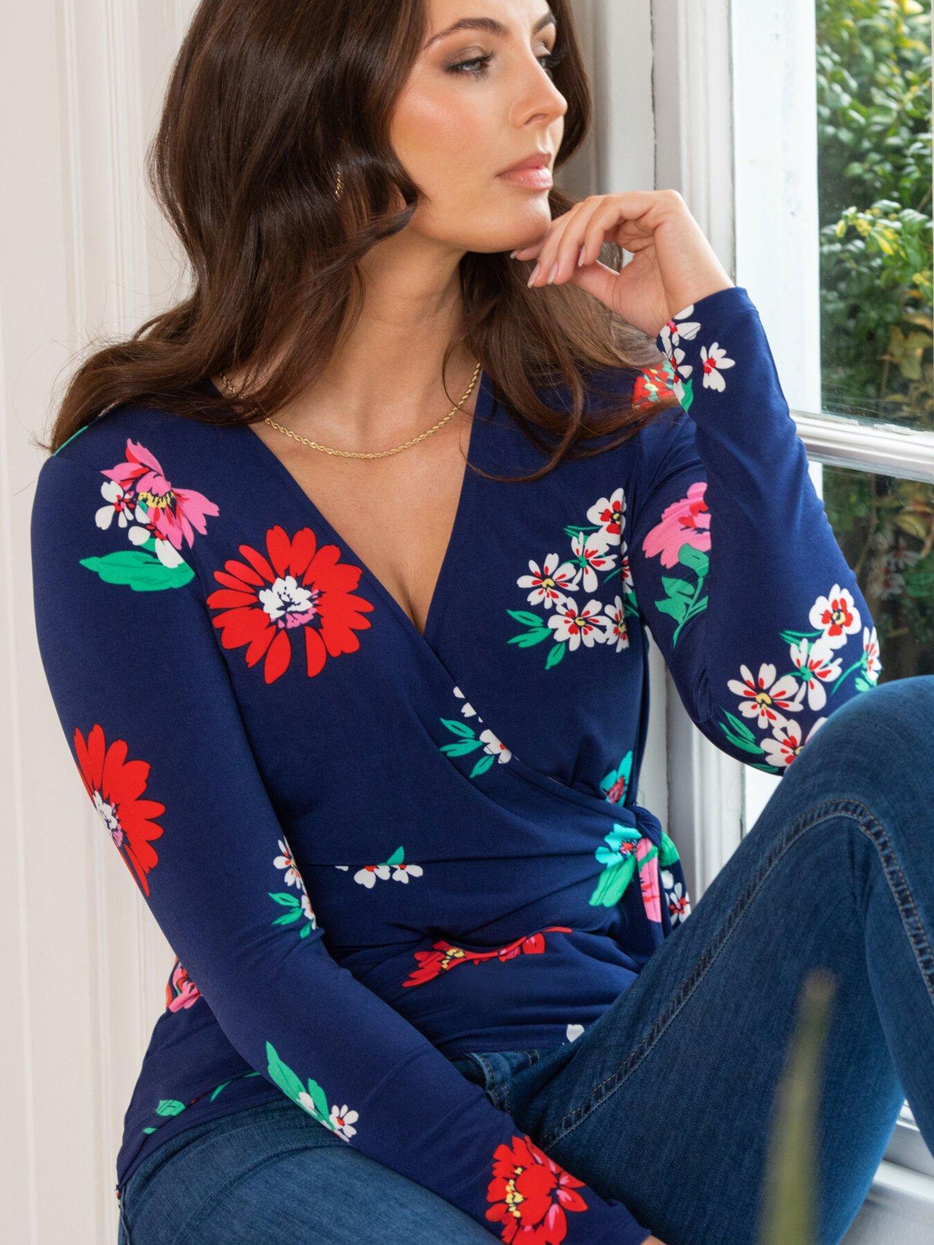 Image 2 of 4 of Pour Moi Bryony Slinky&nbsp;Jersey Wrap Top - Dark Floral