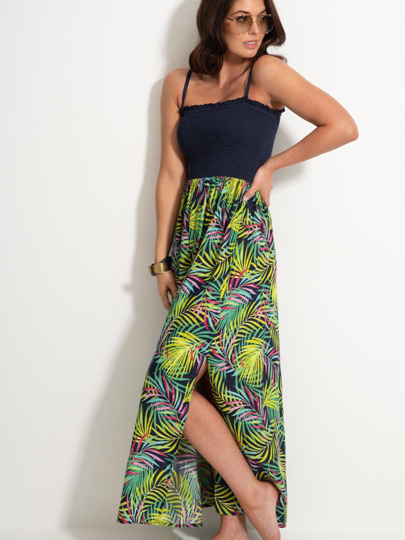 undefined Removable Straps Shirred Split Maxi Dress