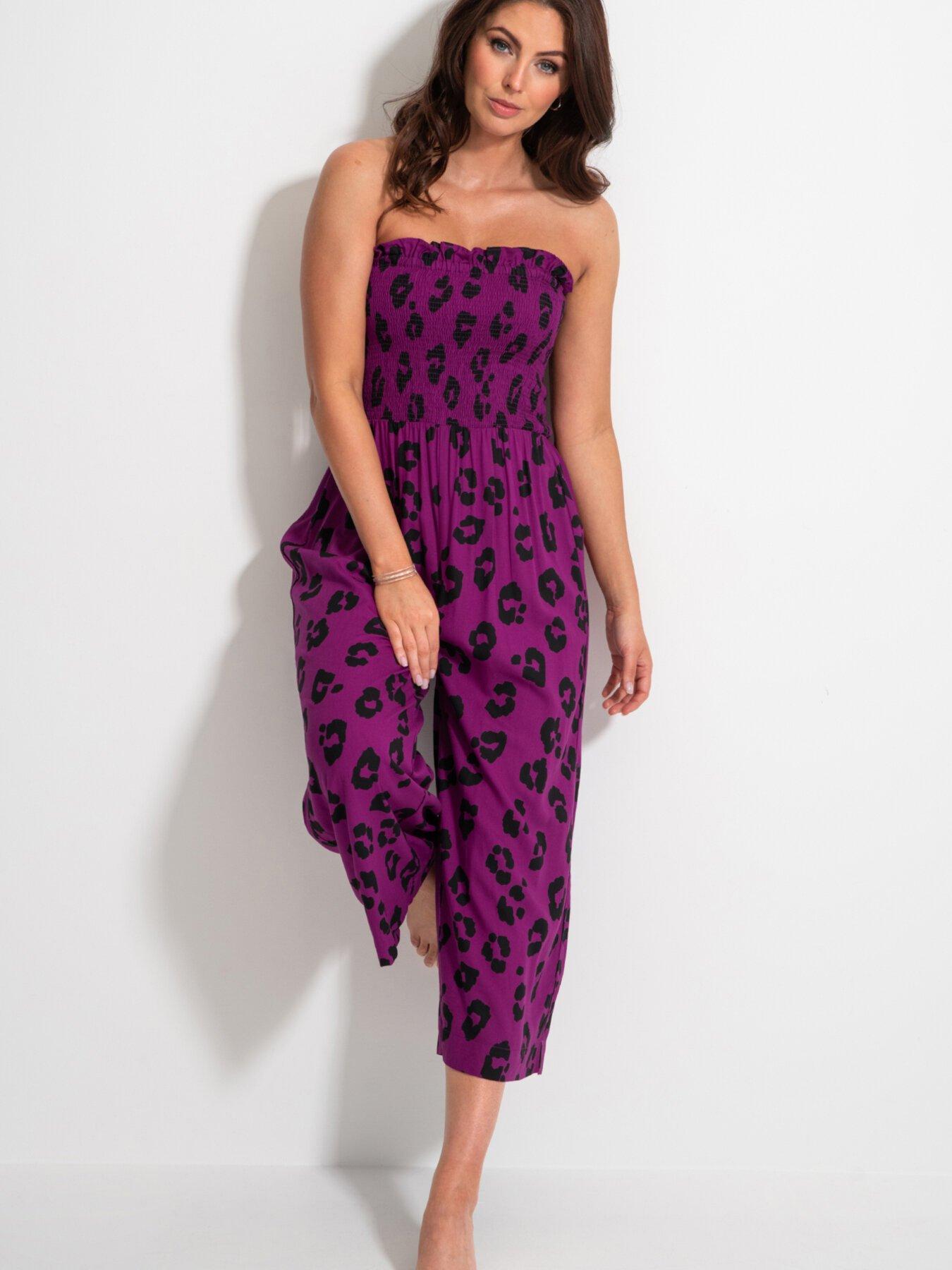 Pour Moi Tie Strap Shirred Bodice Jumpsuit - Purple