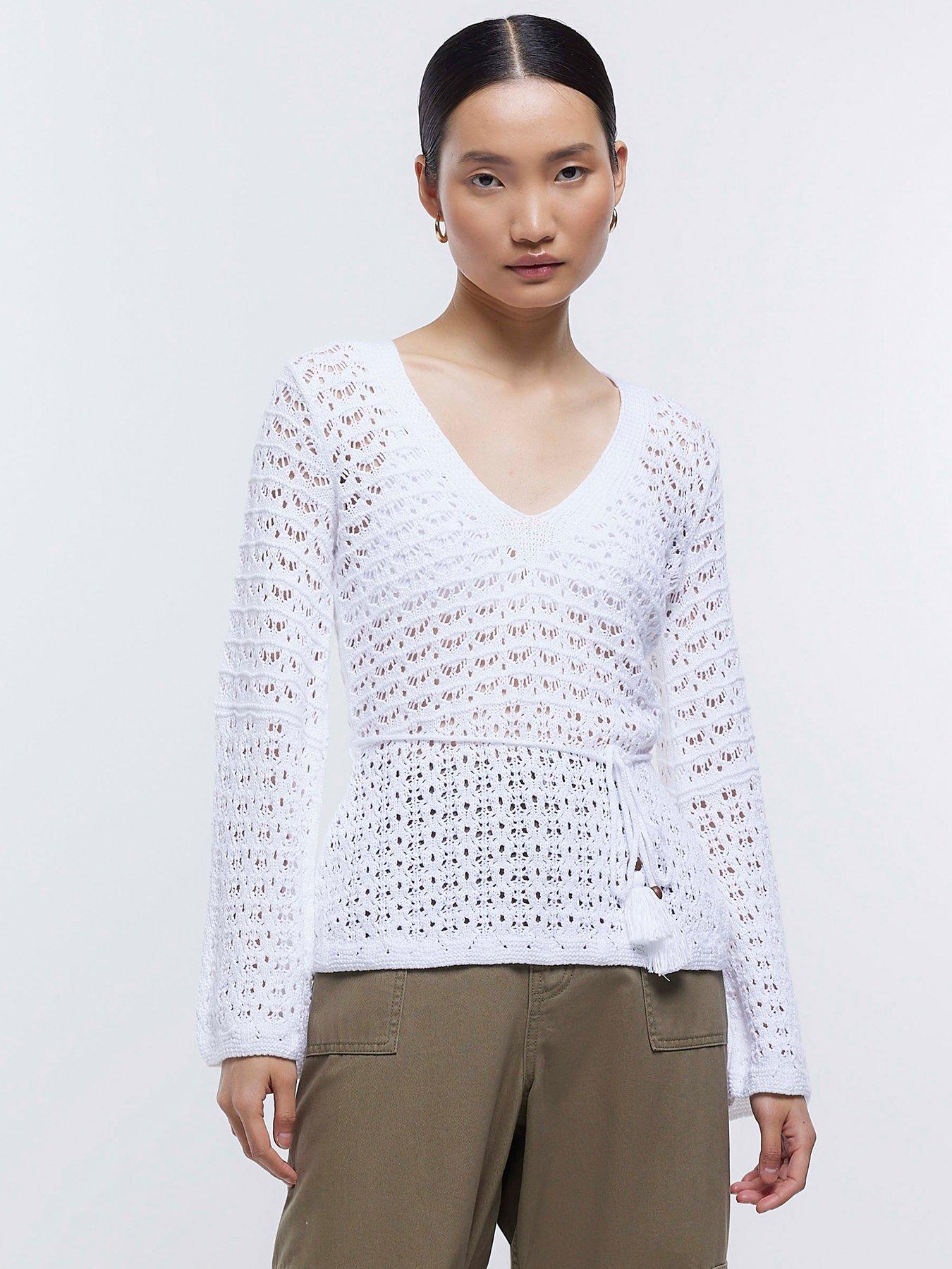 Crochet Belted Top White