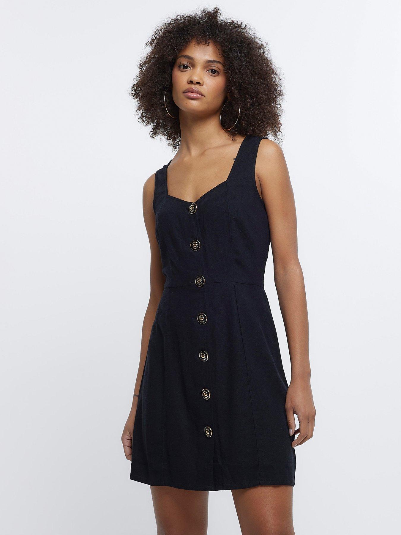 River Island Linen Button Mini Dress | Very.co.uk