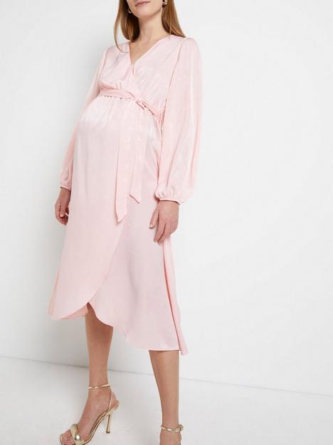 river-island-satin-maternity-wrap-midi-dress-pink