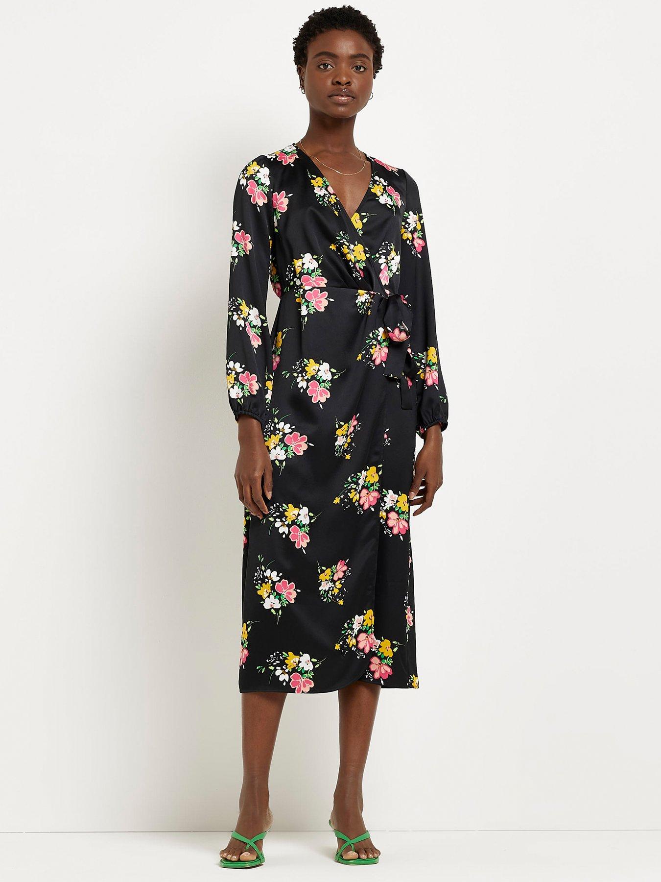 River Island Floral Wrap Midi Dress | very.co.uk