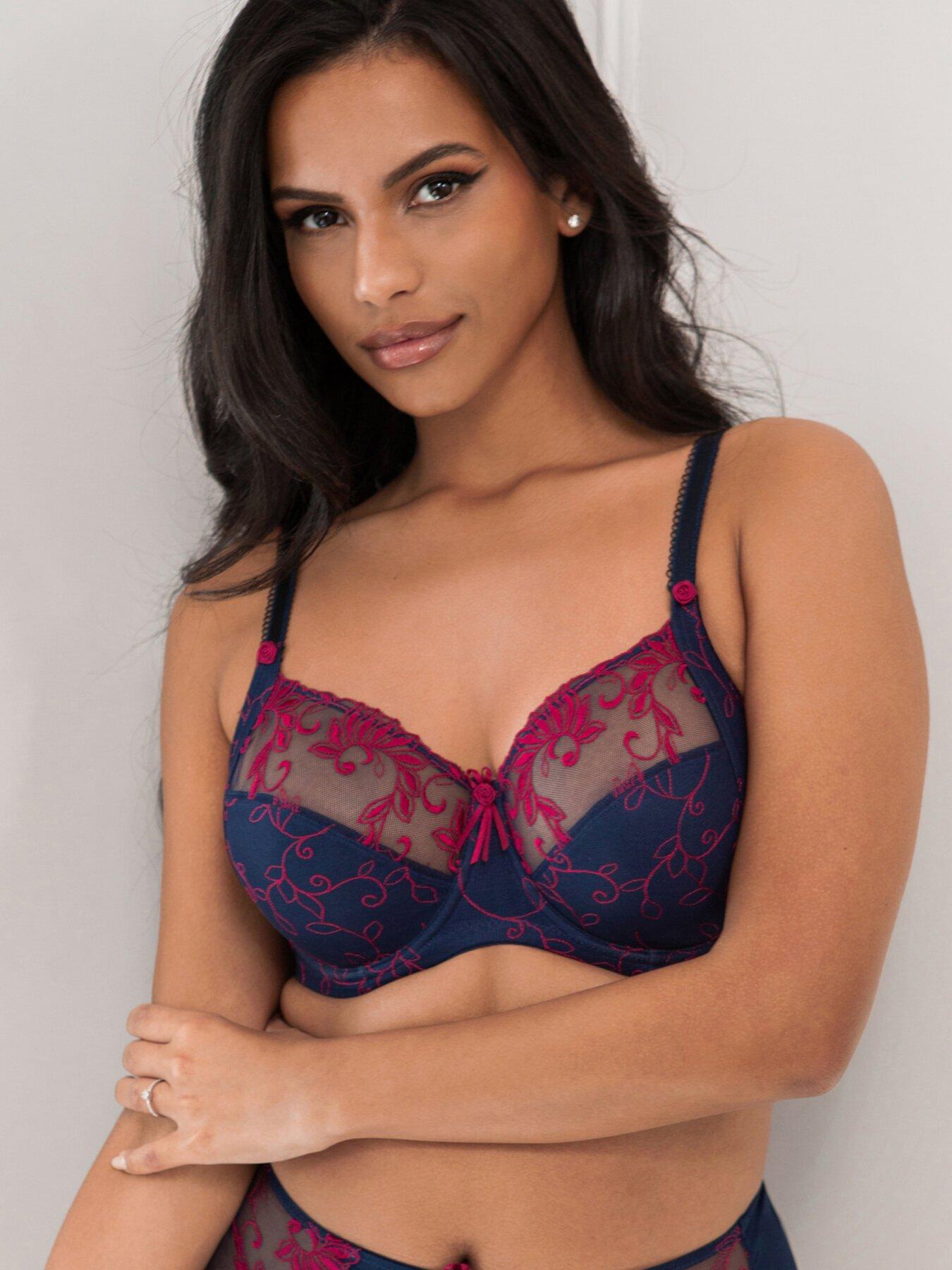 Pink Heart Print Embroidered Bra