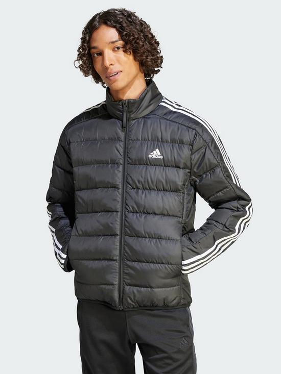 front image of adidas-essentials-3-stripes-light-down-jacket-black
