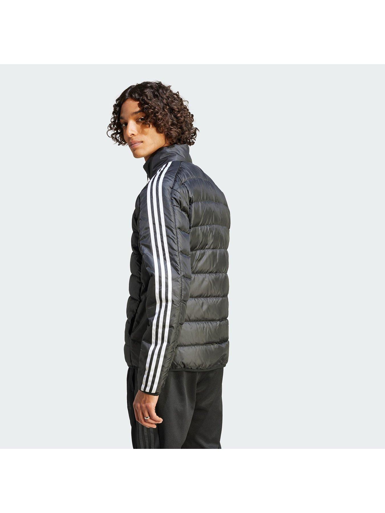 Grey adidas jacket with black outlet stripes